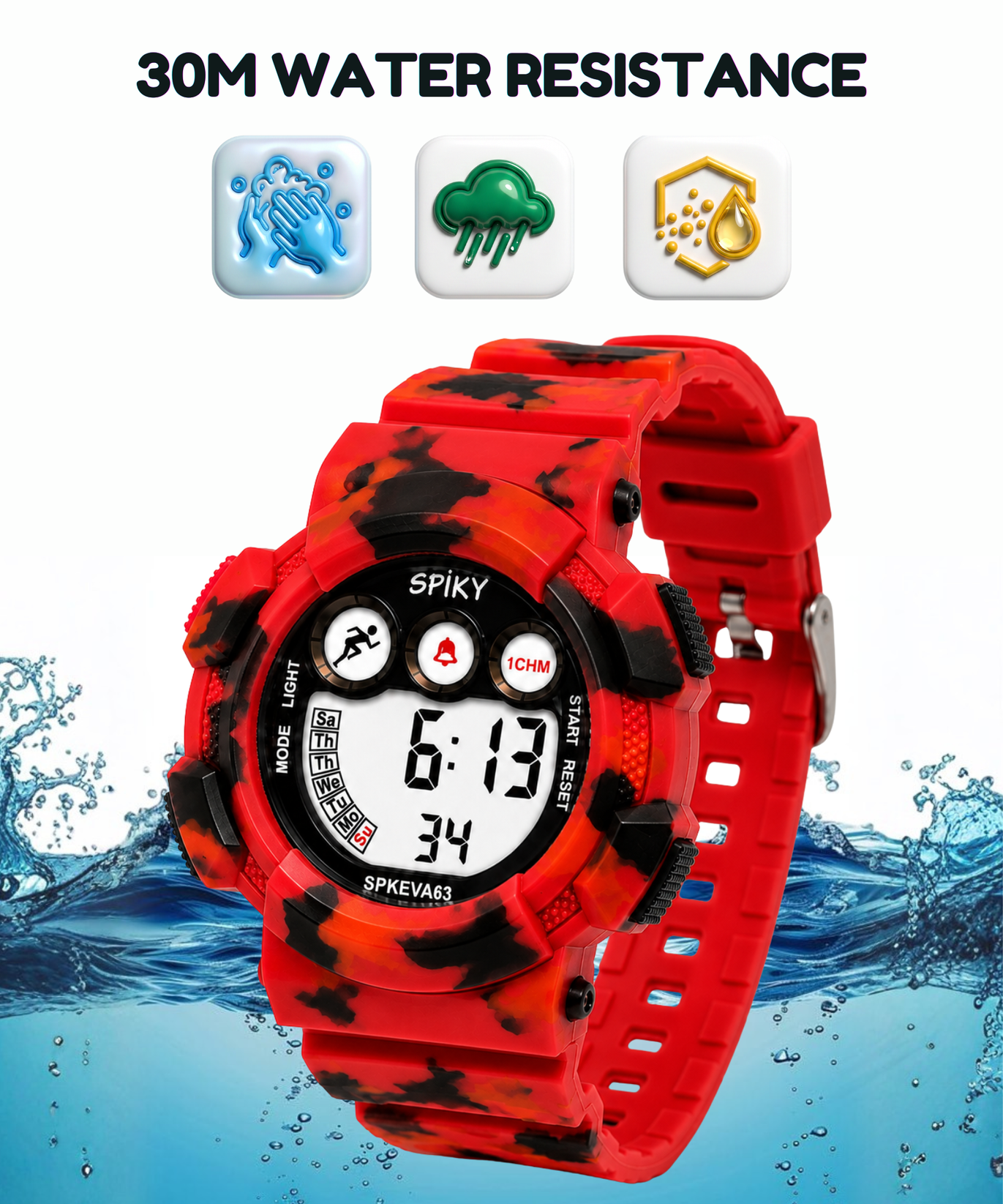 SPIKY Round Digital Sports Watch for Kids | Military, Camouflage Design