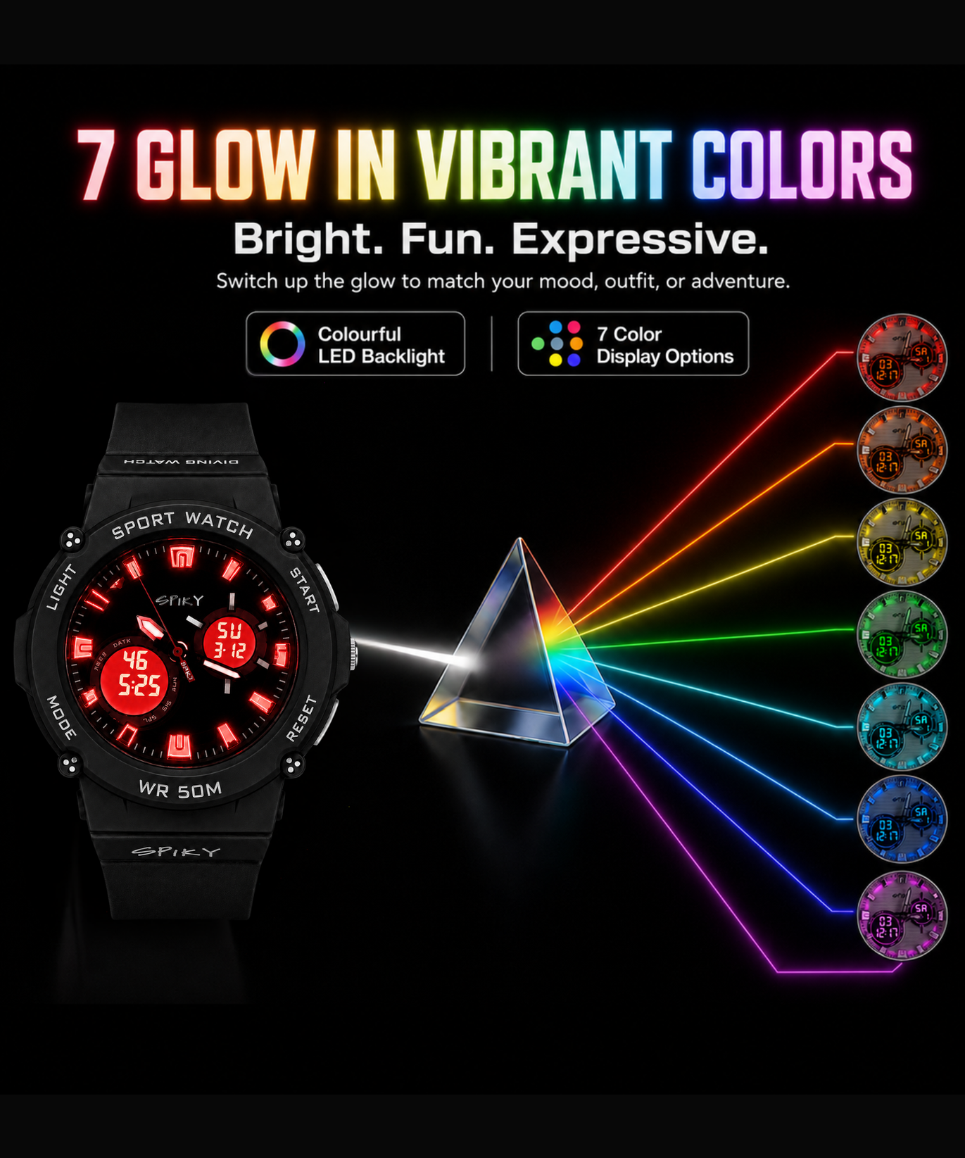 Spiky Analog-Digital Sports Watch for Kids Boys and Girls