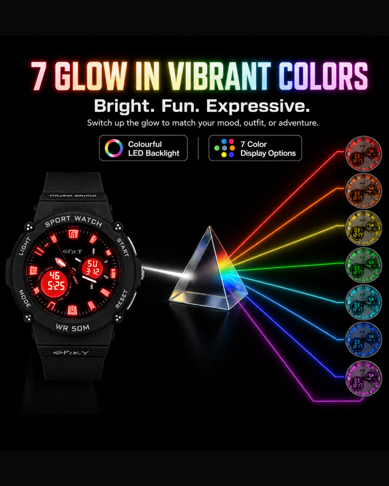 Spiky Analog-Digital Sports Watch for Kids Boys and Girls