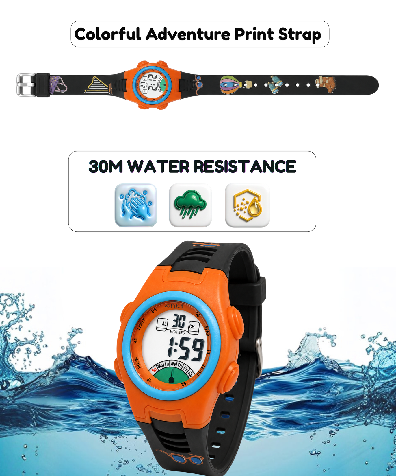 Spiky EVA52 Round Digital Sports Watch for Kids