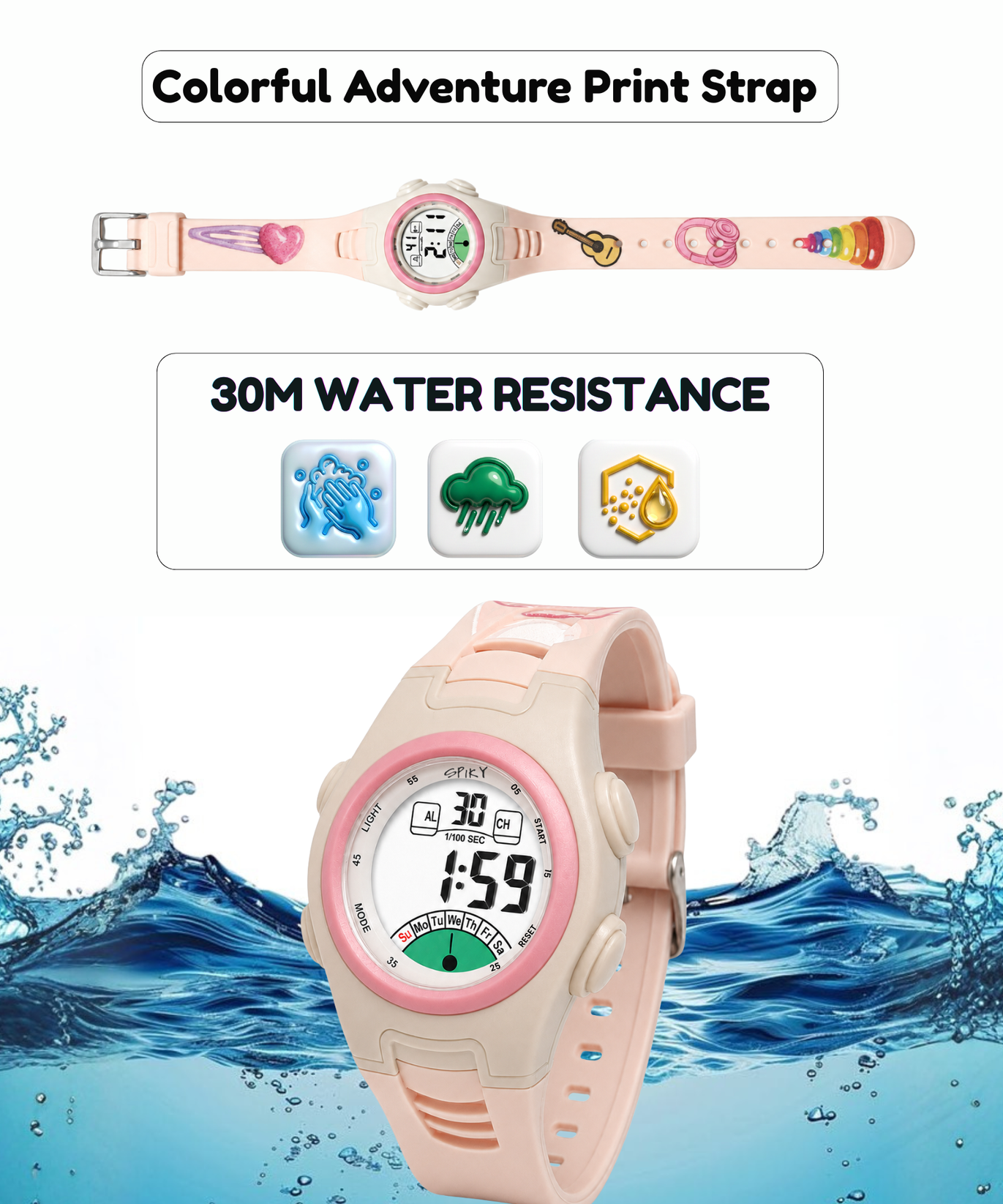 Spiky EVA52 Round Digital Sports Watch for Kids