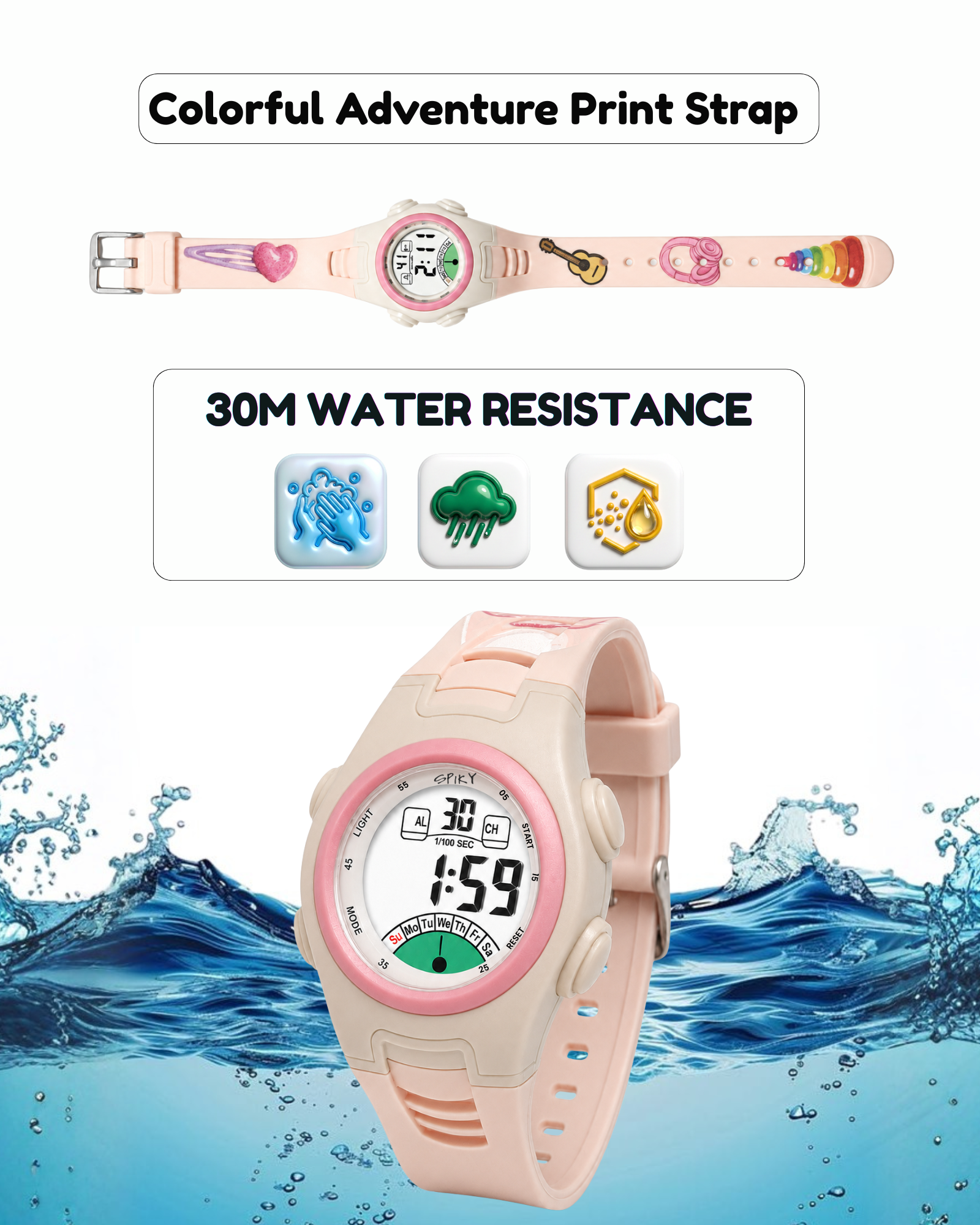 Spiky EVA52 Round Digital Sports Watch for Kids