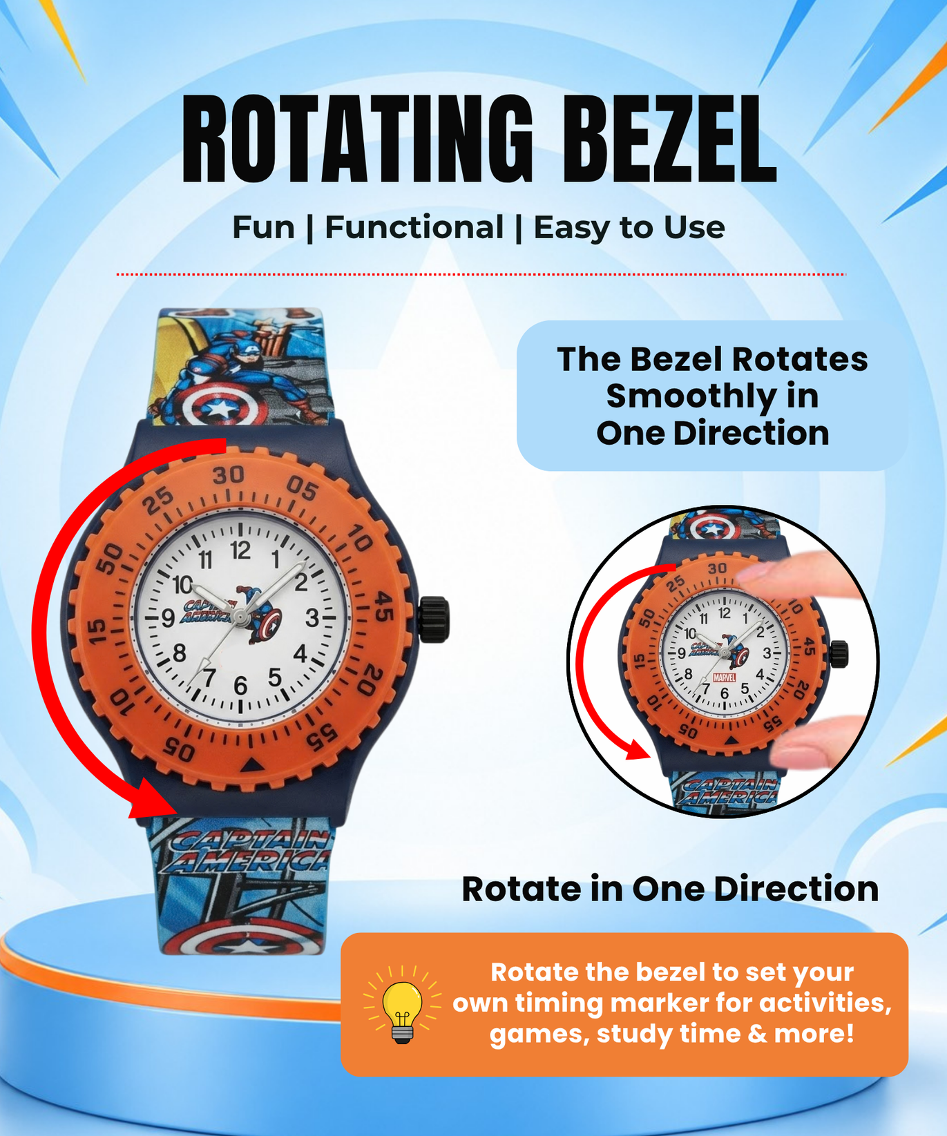 Spiky Round Captain America Themed Analog Watch