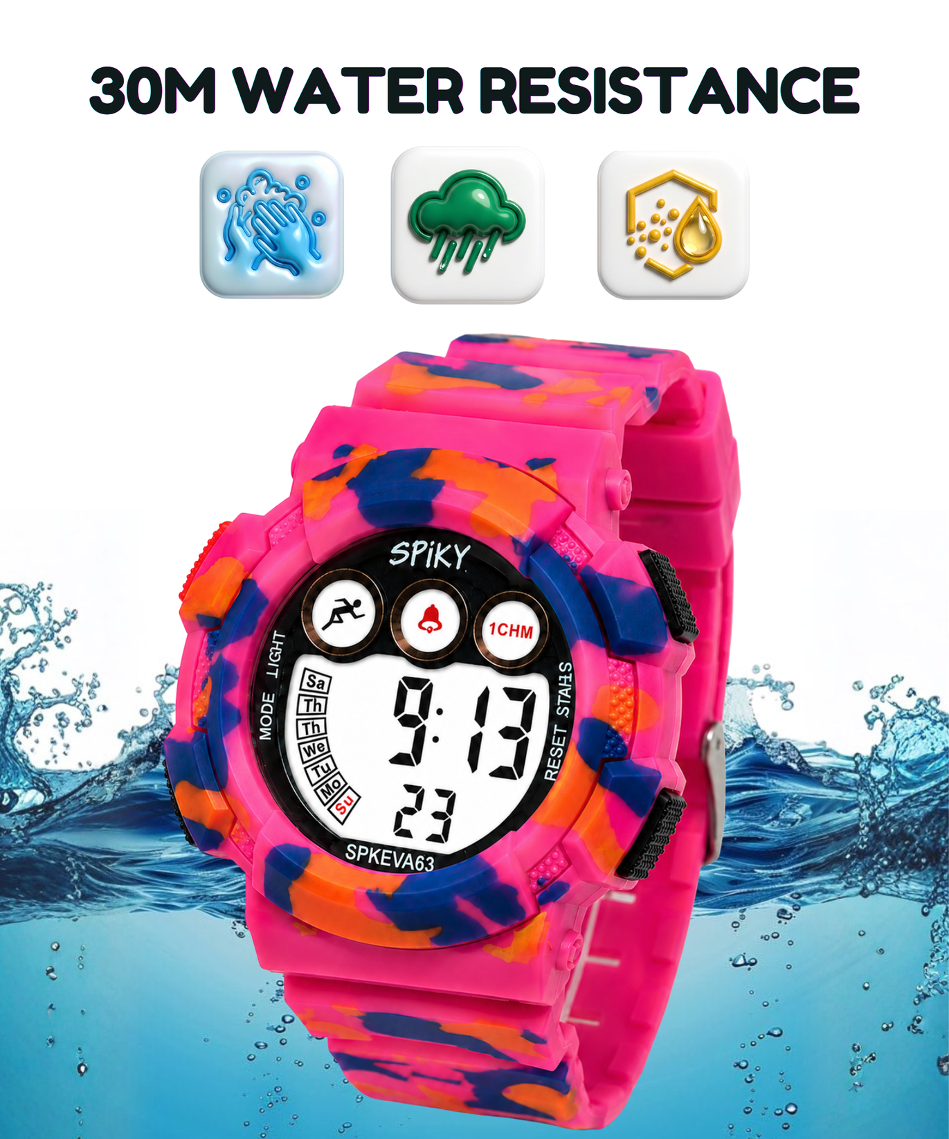 SPIKY Round Digital Sports Watch for Kids | Military, Camouflage Design
