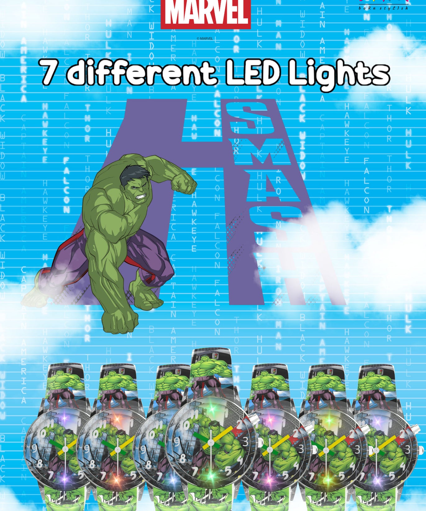 Disney Hulk Kids Analog Watch with LED Light | For Boys & Girls Age 3–10 Years