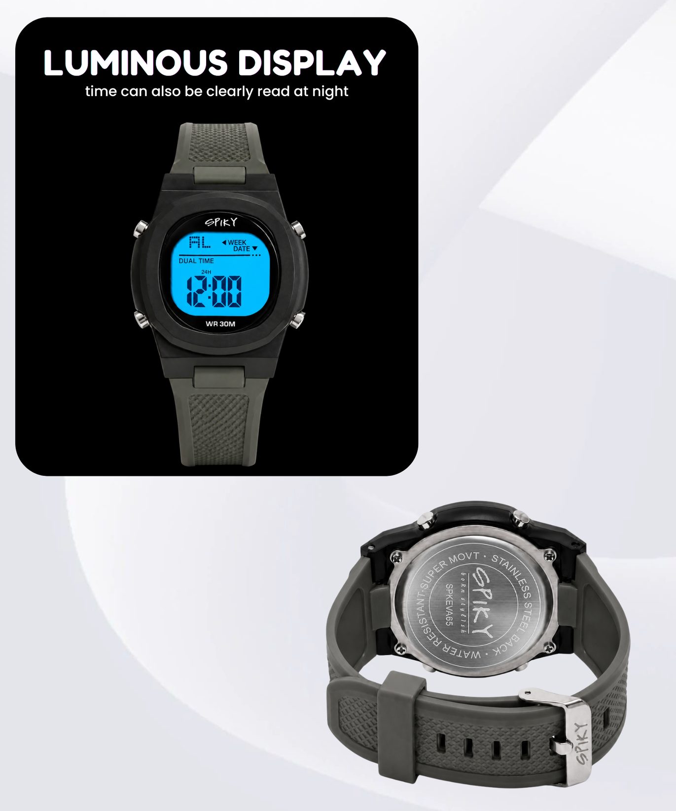 Spiky EVA65 Round Digital Sports Watch for Kids