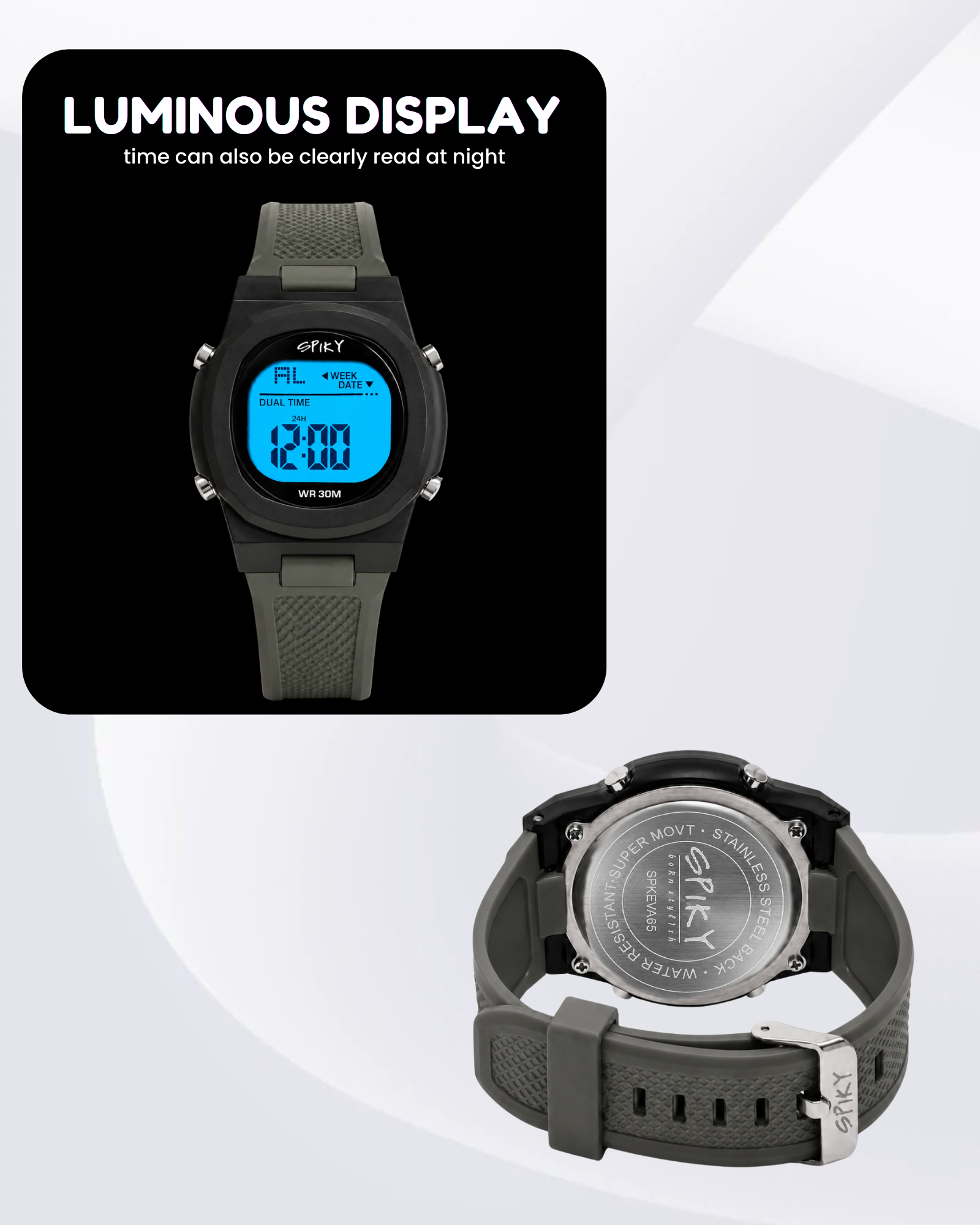 Spiky EVA65 Round Digital Sports Watch for Kids