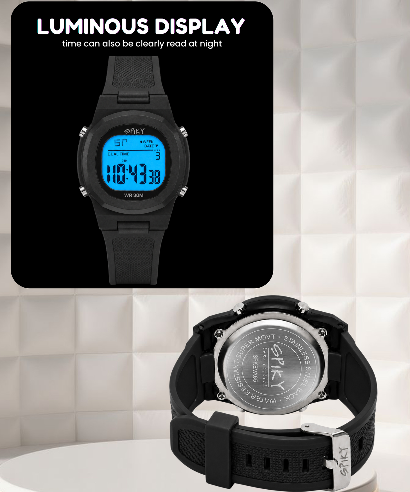 Spiky EVA65 Round Digital Sports Watch for Kids