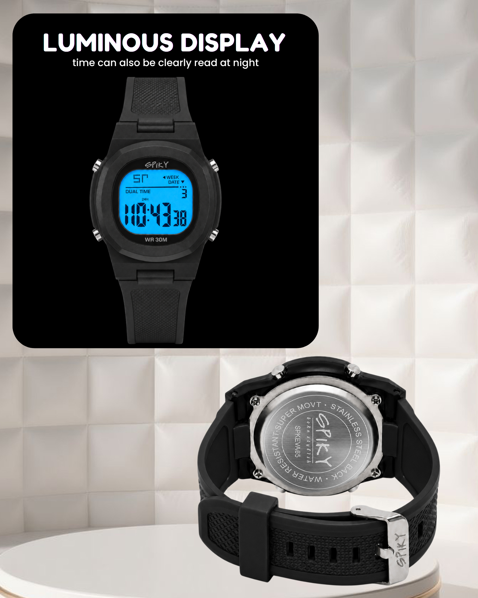 Spiky EVA65 Round Digital Sports Watch for Kids