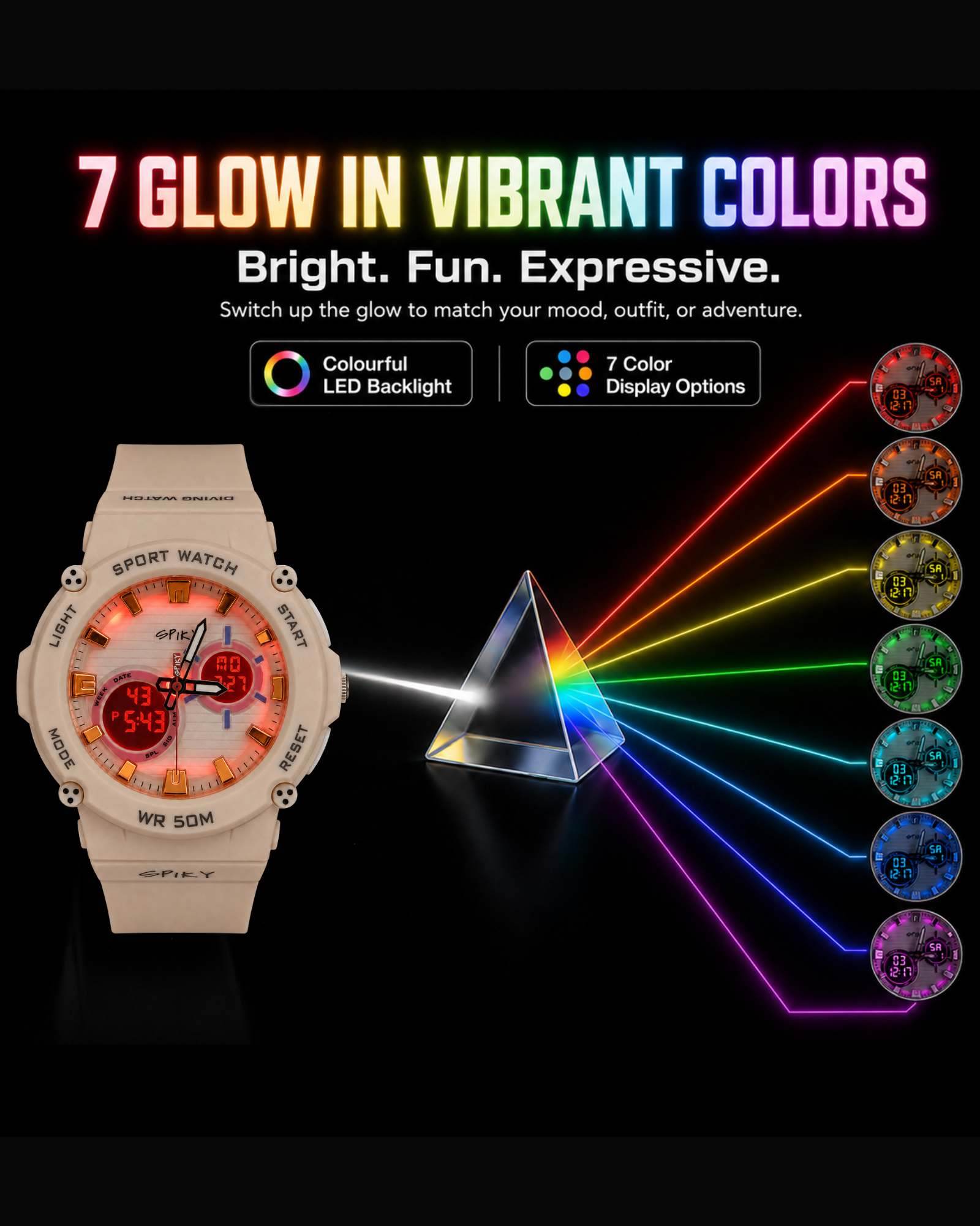 Spiky Analog-Digital Sports Watch for Kids Girls