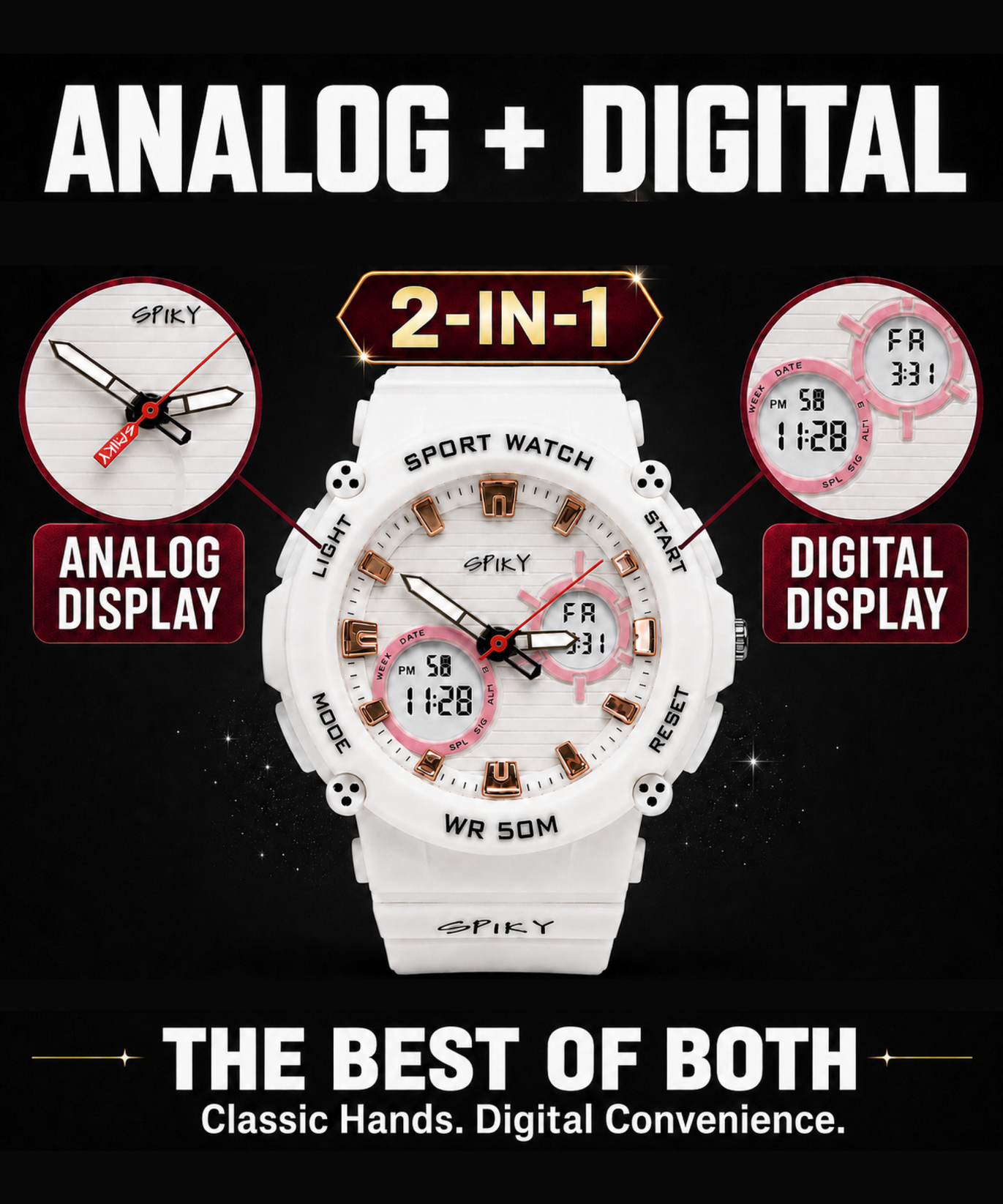Spiky Analog-Digital Sports Watch for Kids Boys and Girls