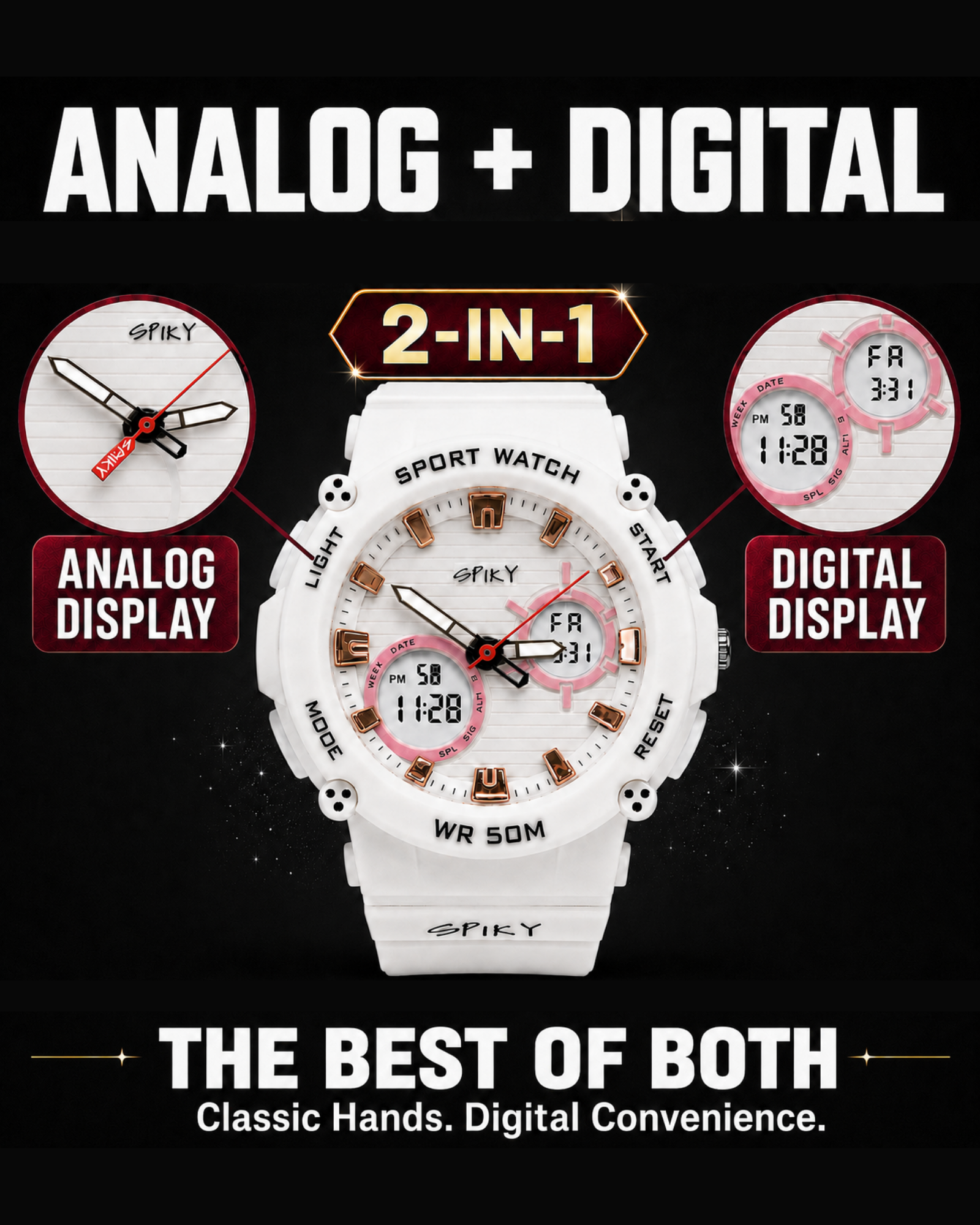 Spiky Analog-Digital Sports Watch for Kids Boys and Girls