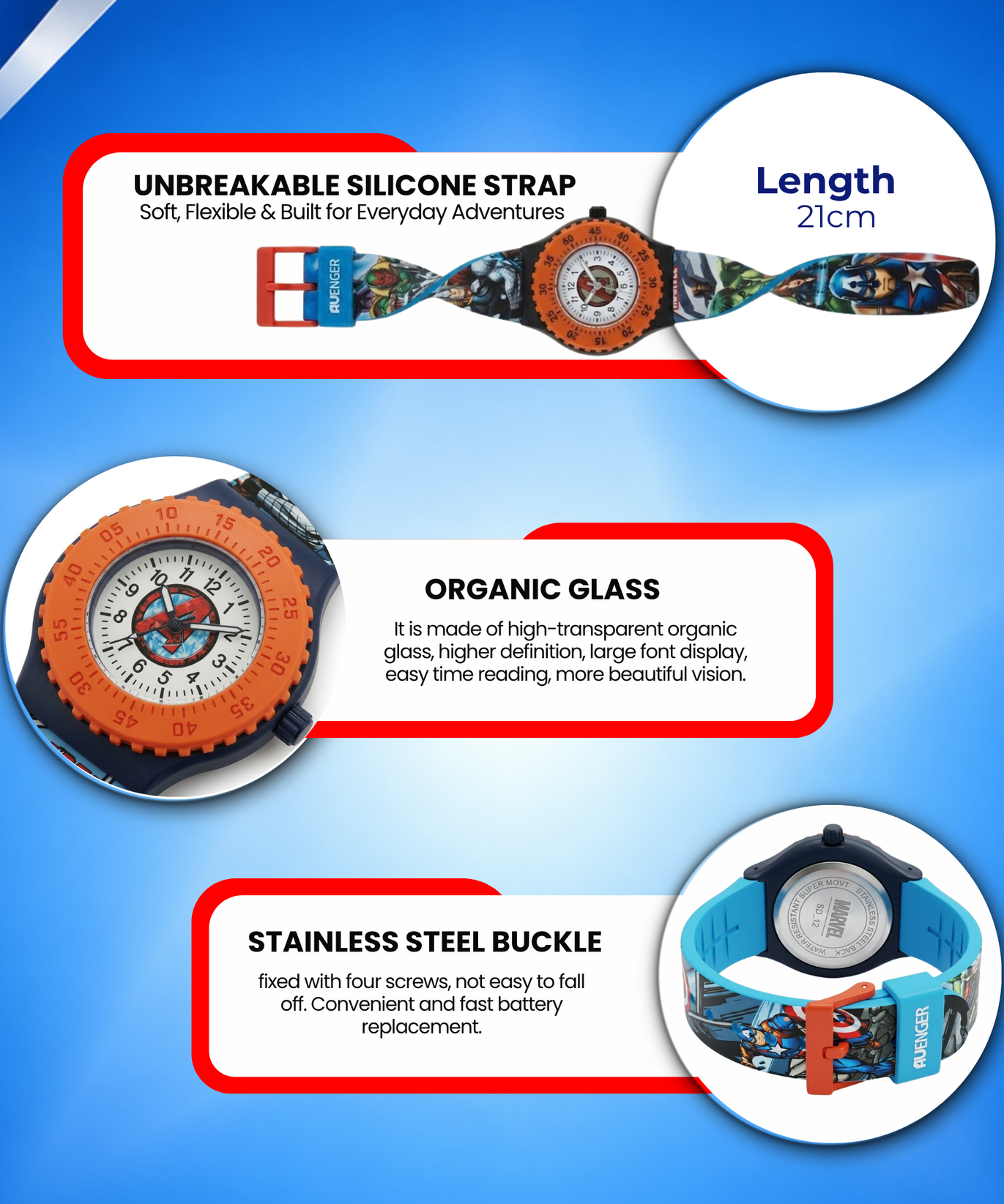 Spiky Round Avengers Themed Analog Watch