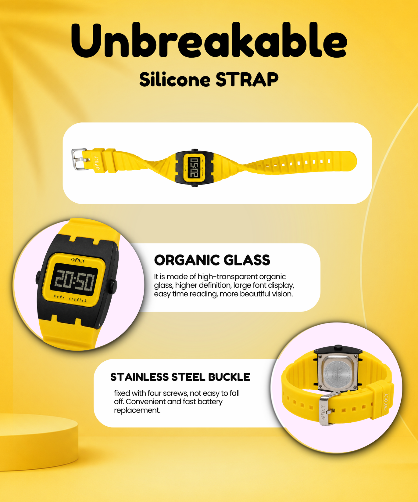 Spiky Rectangle Digital Sports Watch for Kids