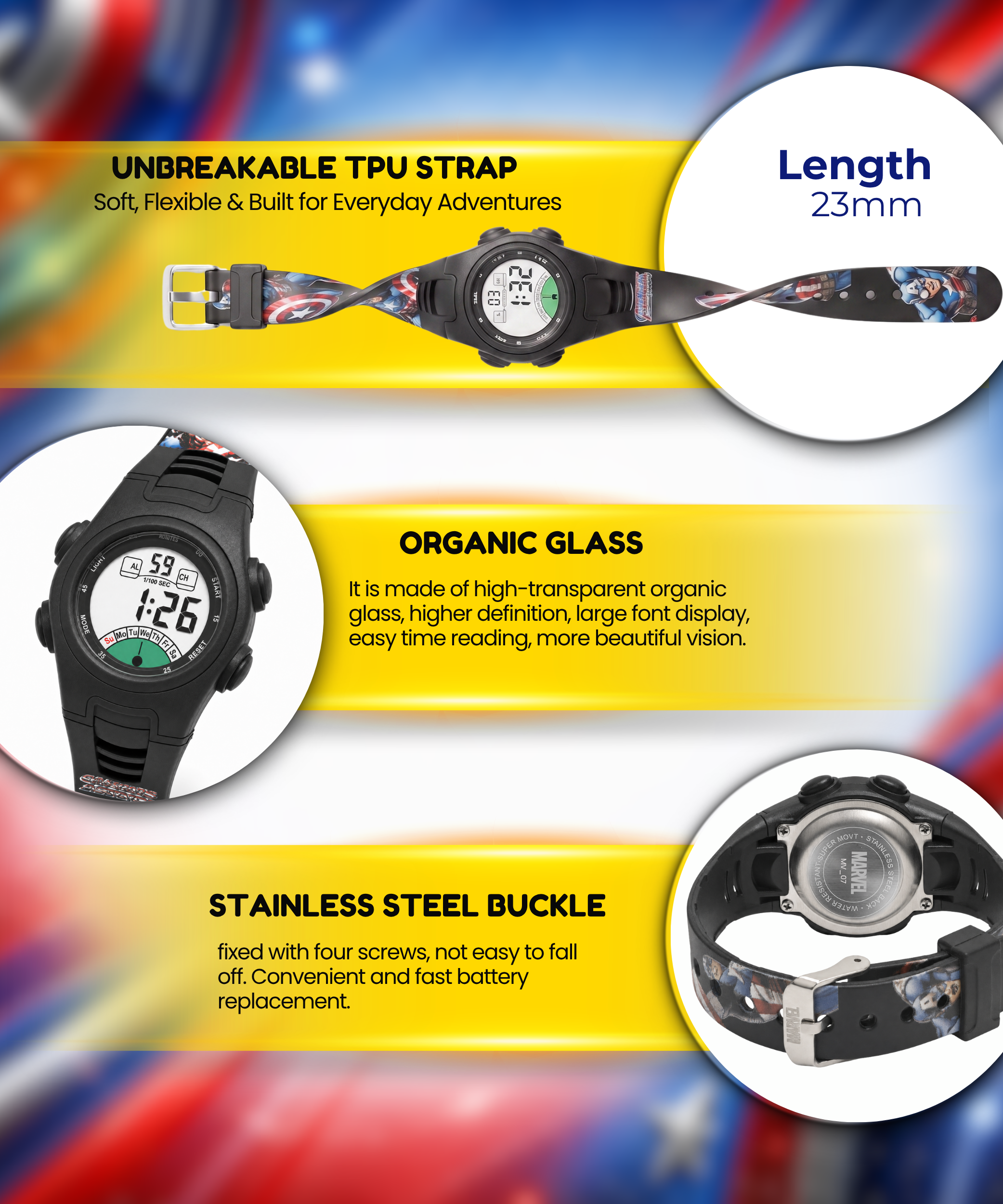 Spiky Captain America theme Digital Kids Watch