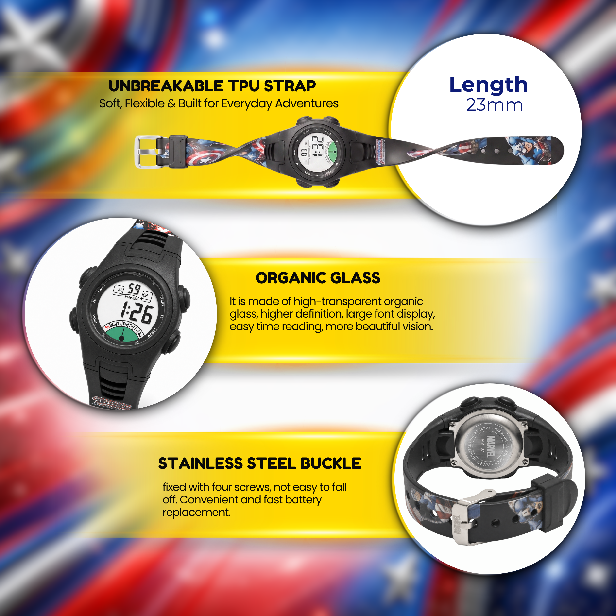 Spiky Captain America theme Digital Kids Watch