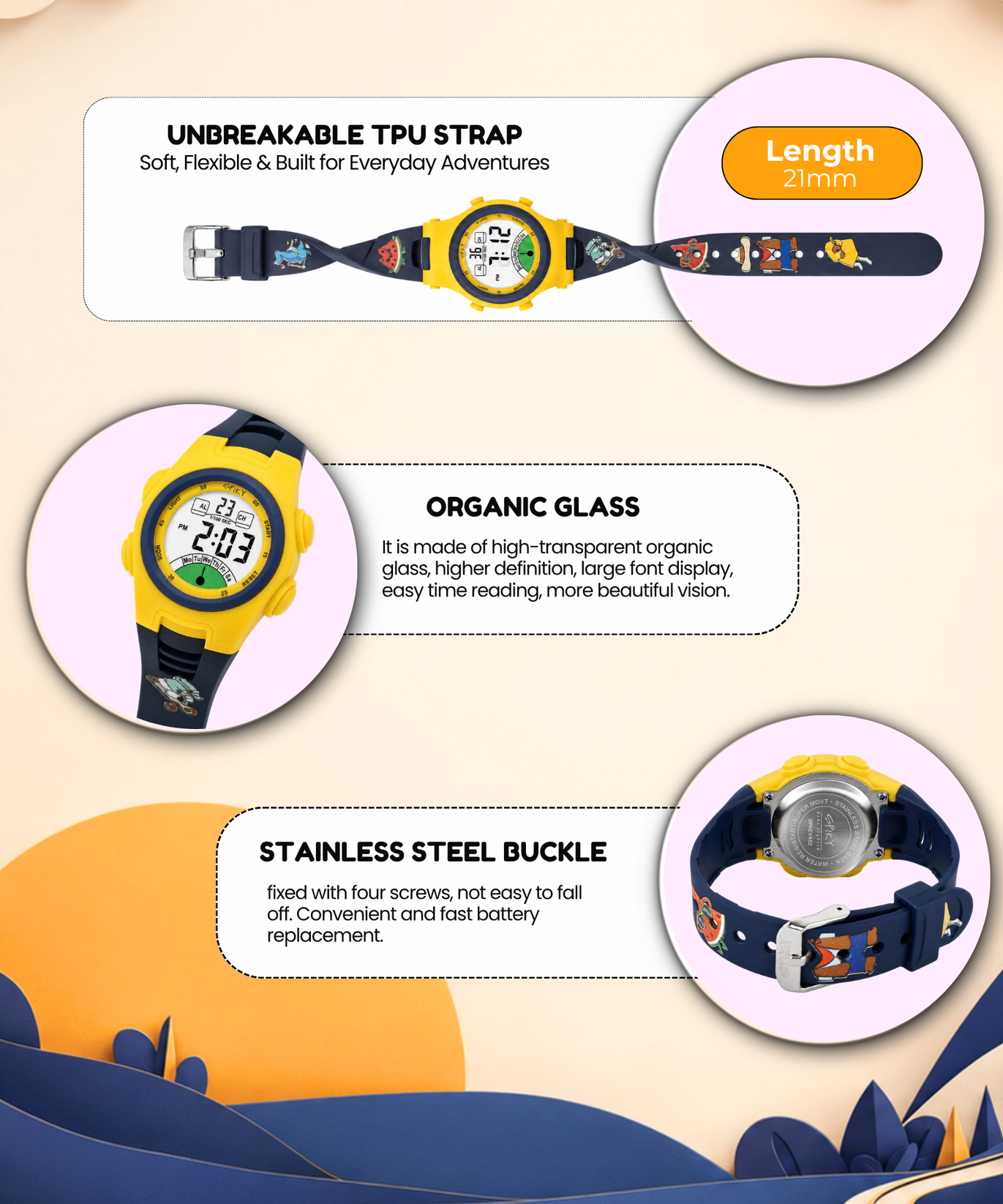Spiky EVA52 Round Digital Sports Watch for Kids