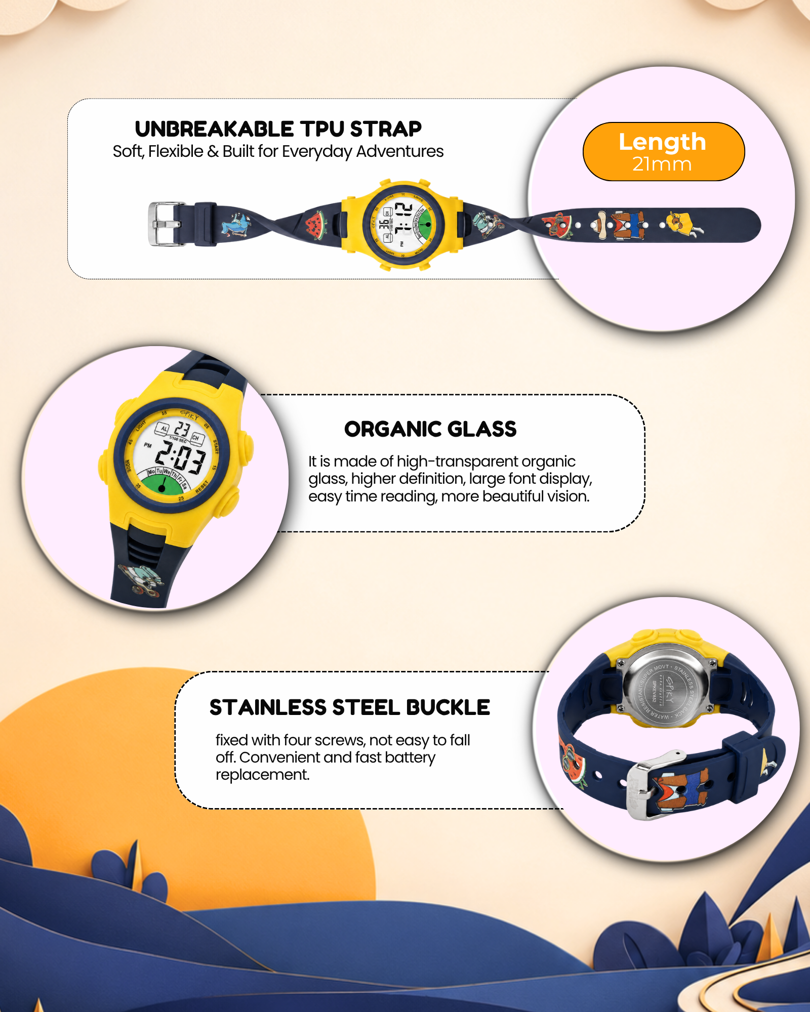 Spiky EVA52 Round Digital Sports Watch for Kids
