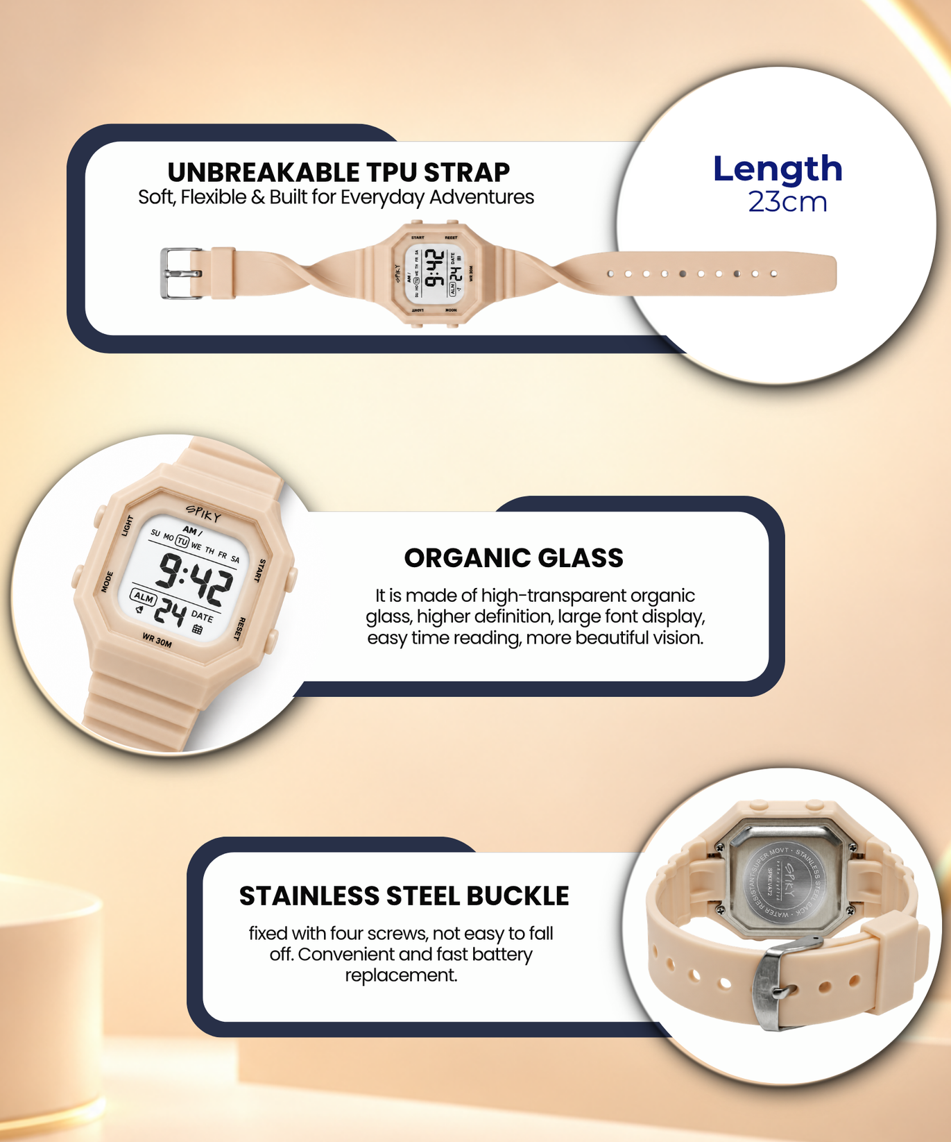 Spiky Square Digital Kids Watch for Girls
