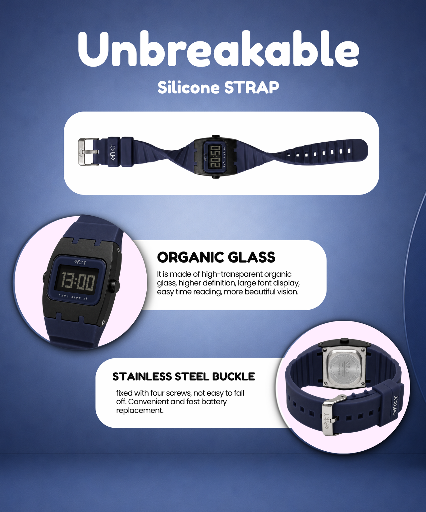 Spiky Rectangle Digital Sports Watch for Kids