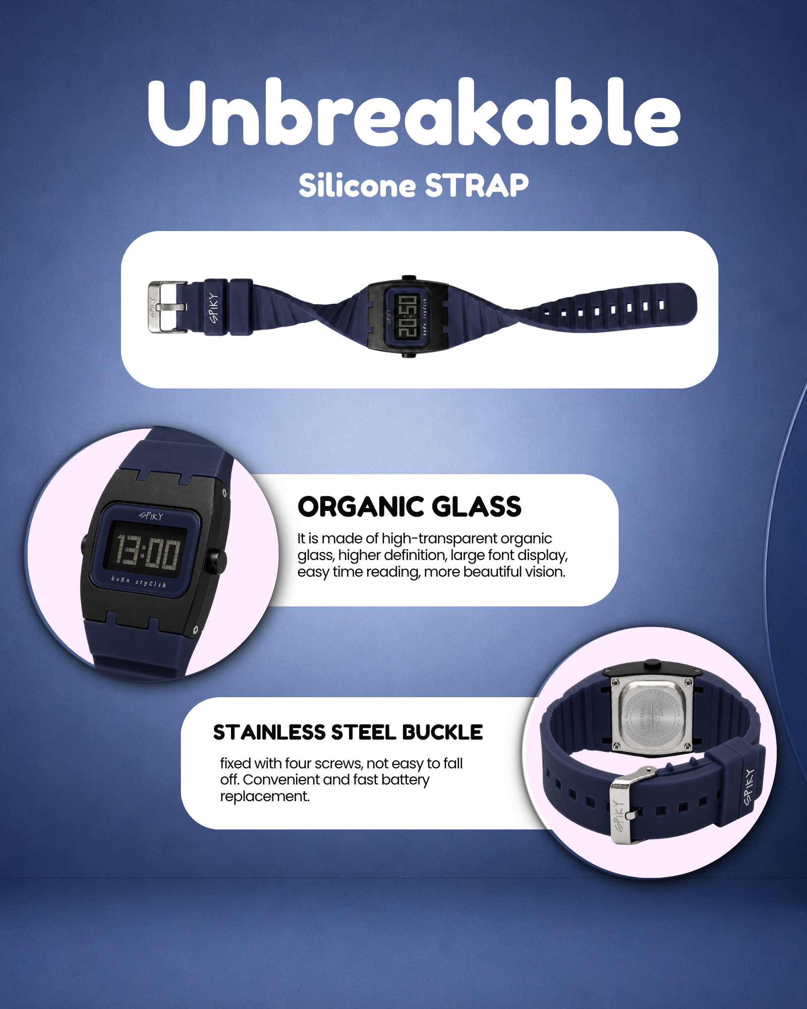 Spiky Rectangle Digital Sports Watch for Kids