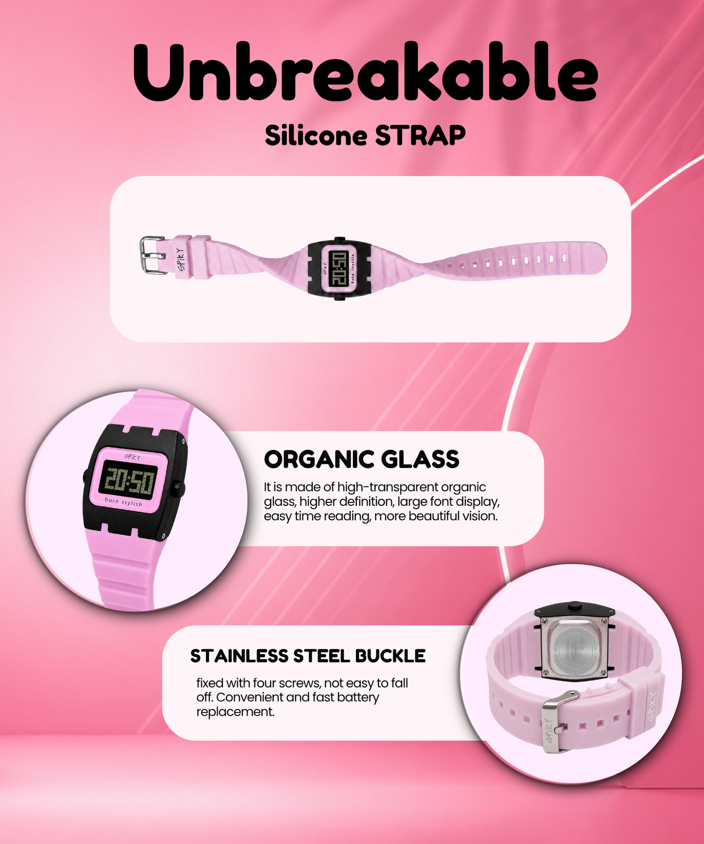 Spiky Rectangle Digital Sports Watch for Kids
