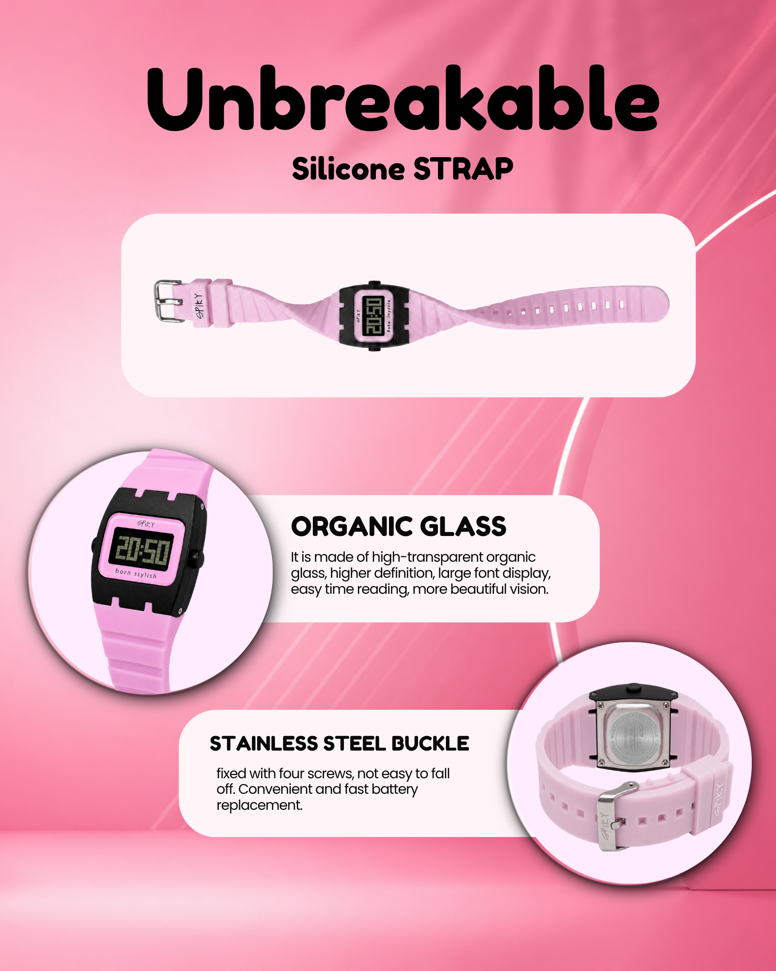 Spiky Rectangle Digital Sports Watch for Kids
