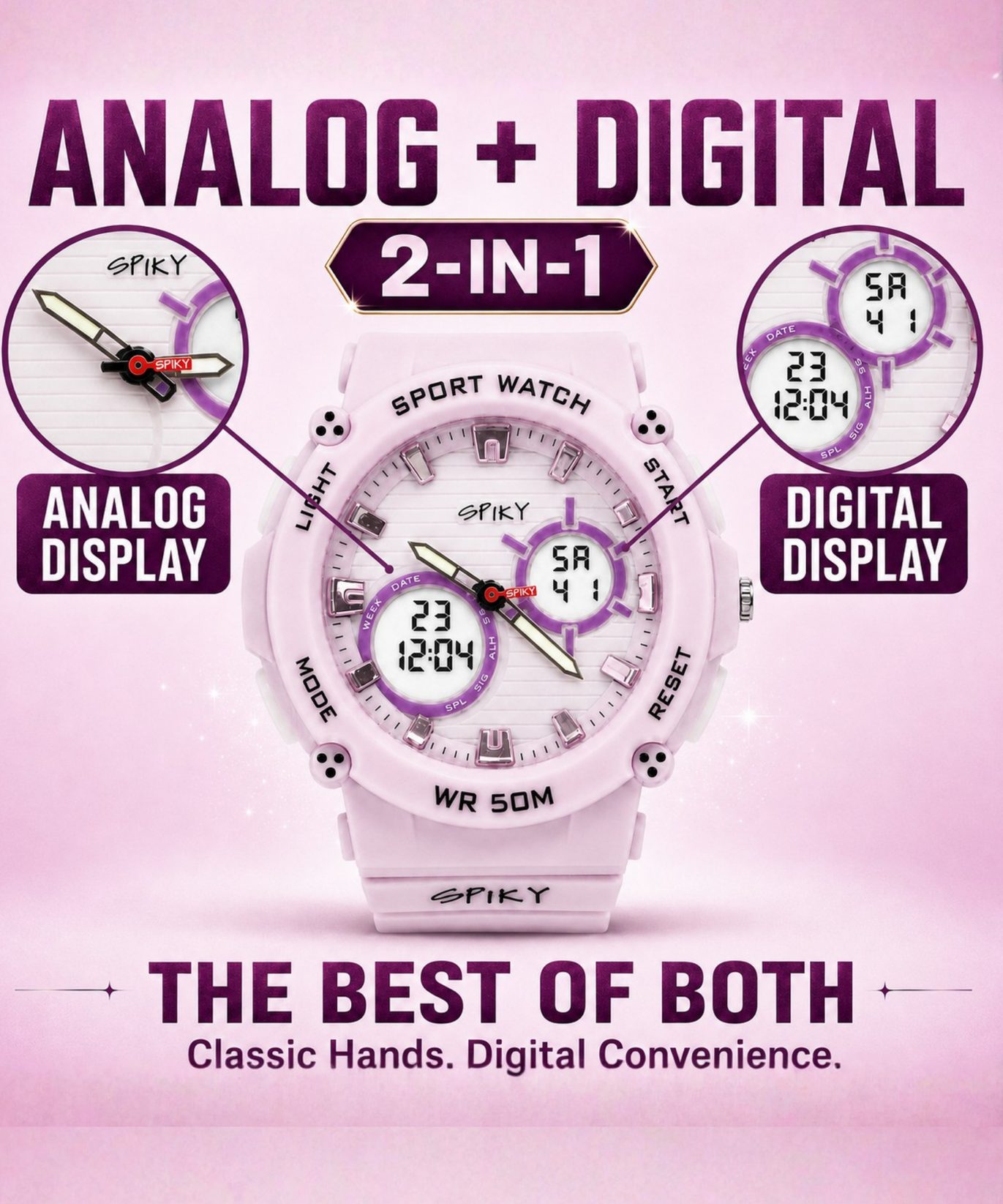 Spiky Analog-Digital Sports Watch for Kids Girls