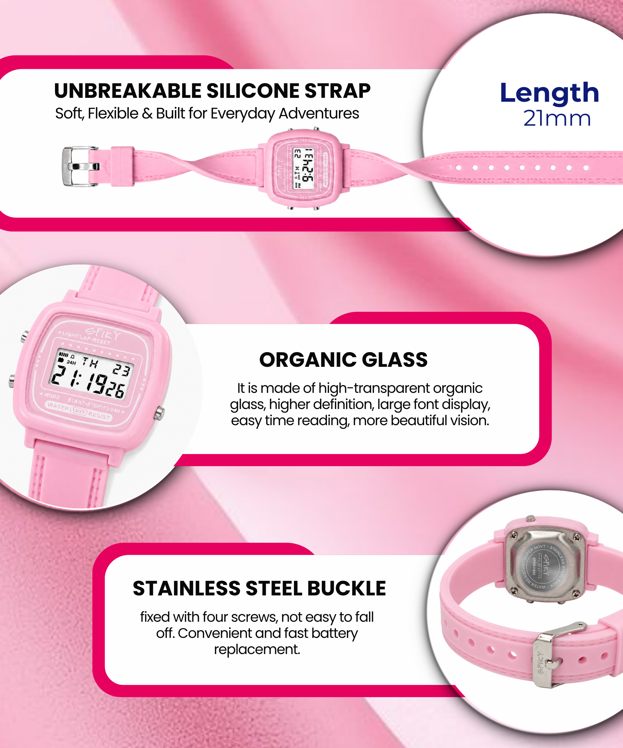 Spiky Square Digital Sports Watch for Kids Girls