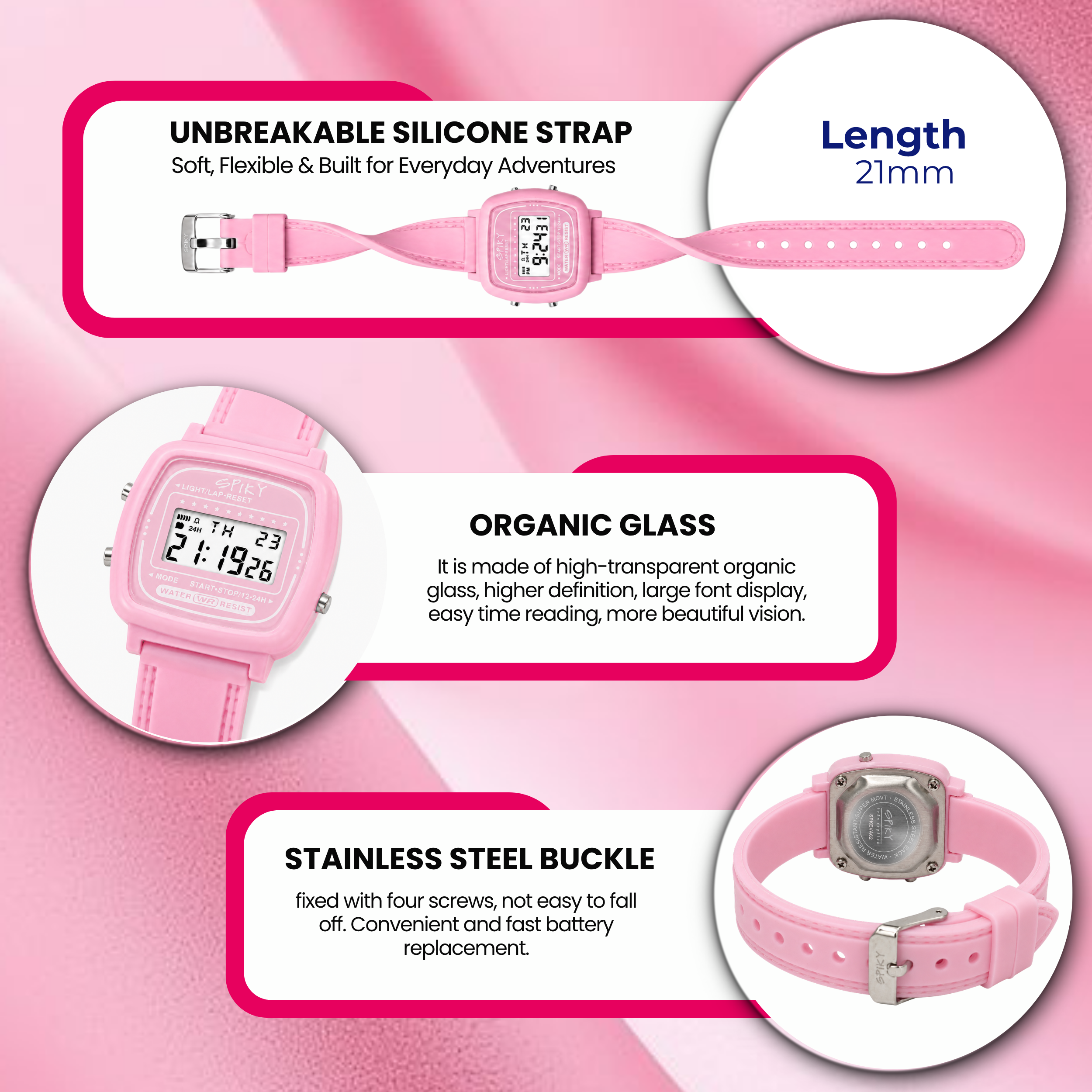 Spiky Square Digital Sports Watch for Kids Girls