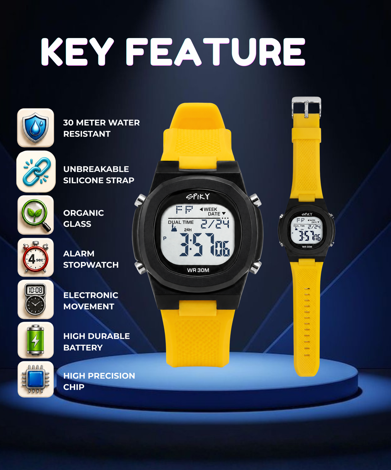 Spiky EVA65 Round Digital Sports Watch for Kids