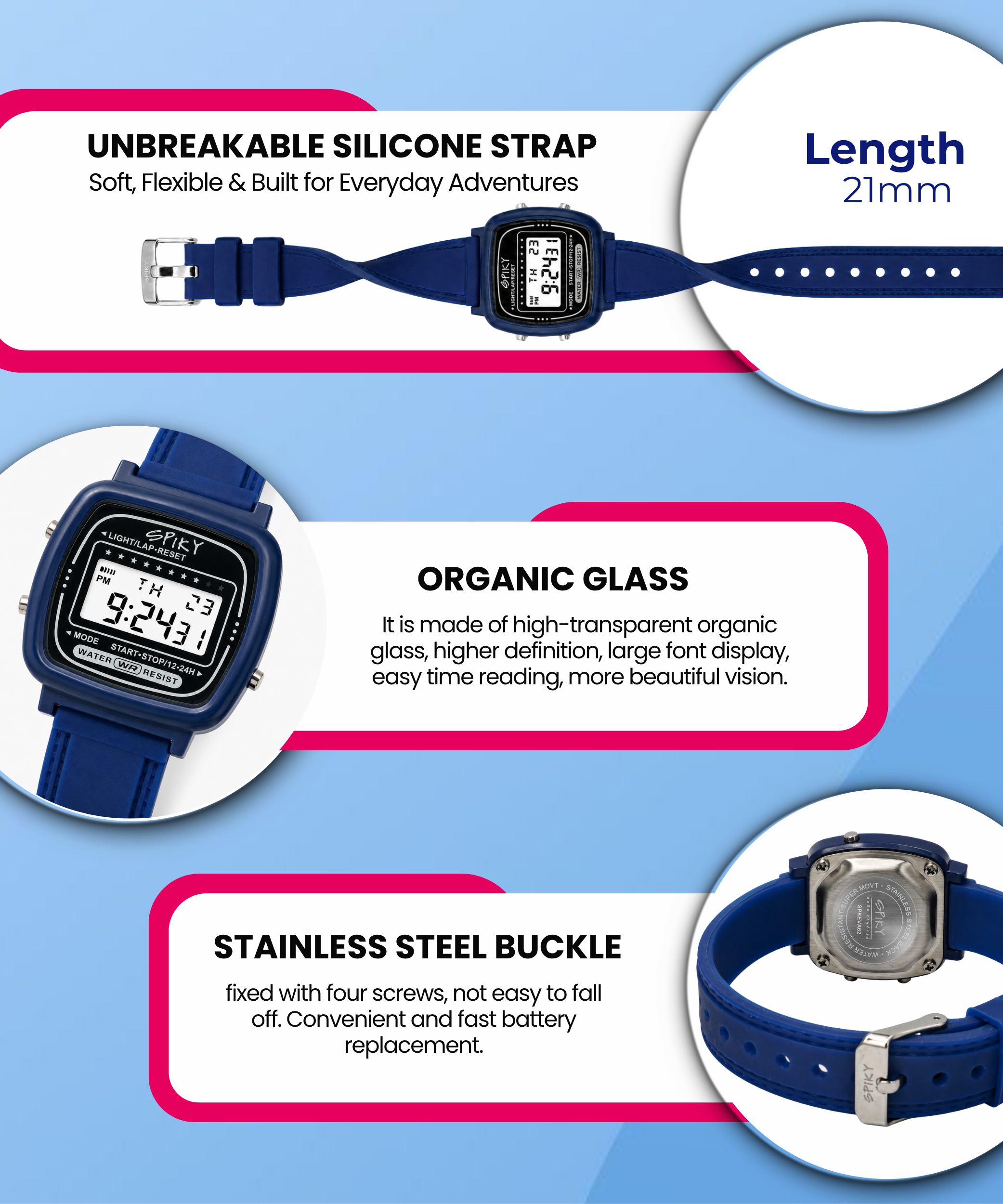 Spiky Square Digital Sports Watch for Kids Boys