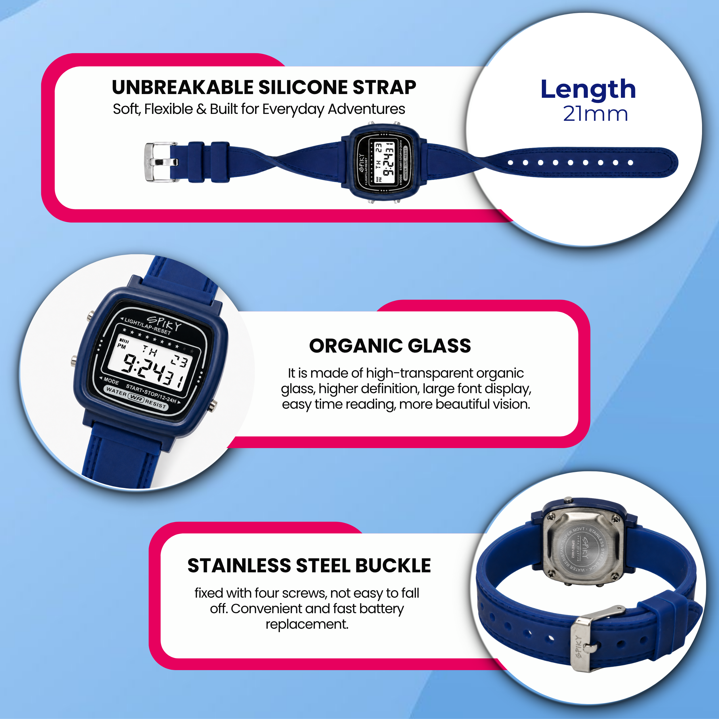 Spiky Square Digital Sports Watch for Kids Boys