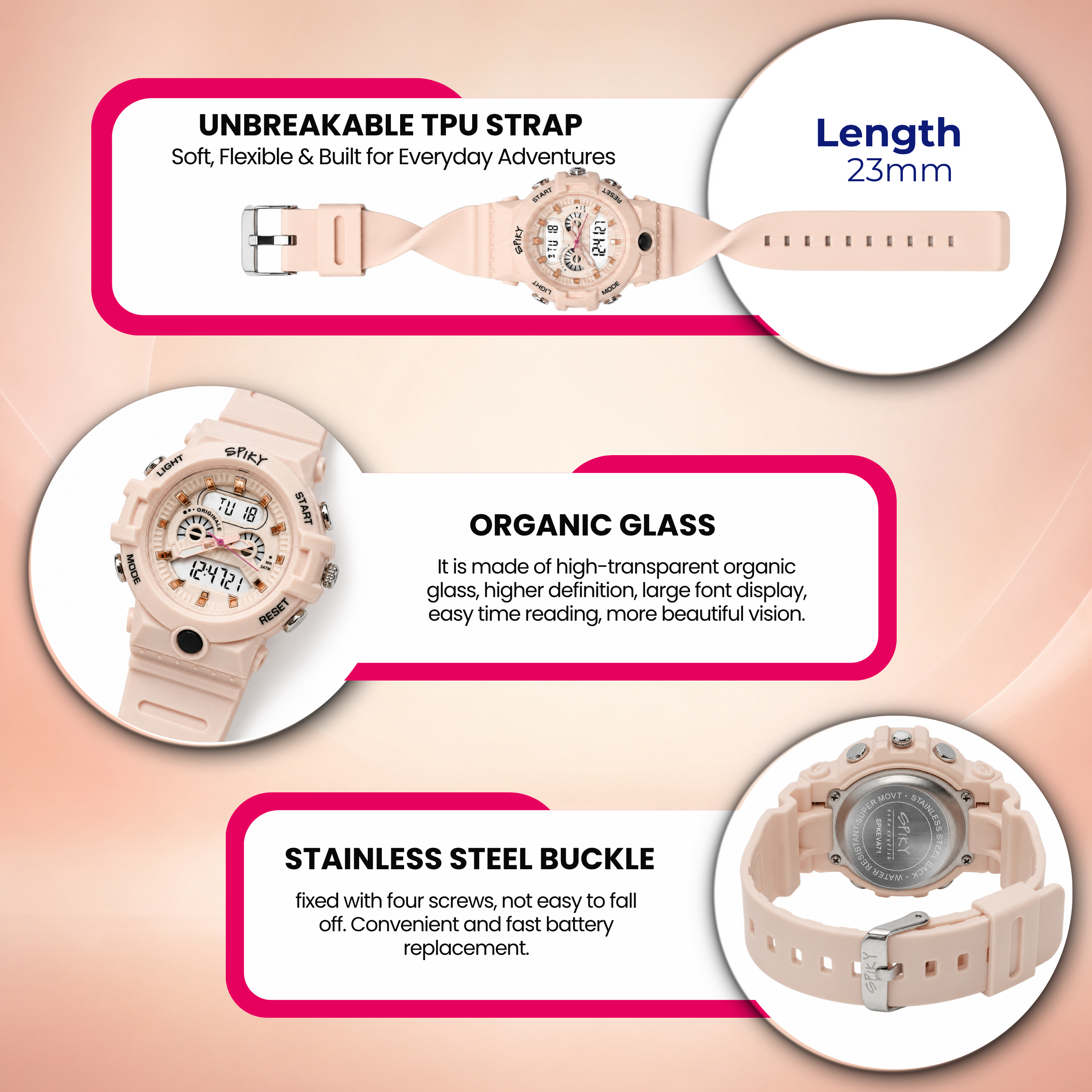 Spiky Round Analog Digital  Sports Watch for Kids Girls