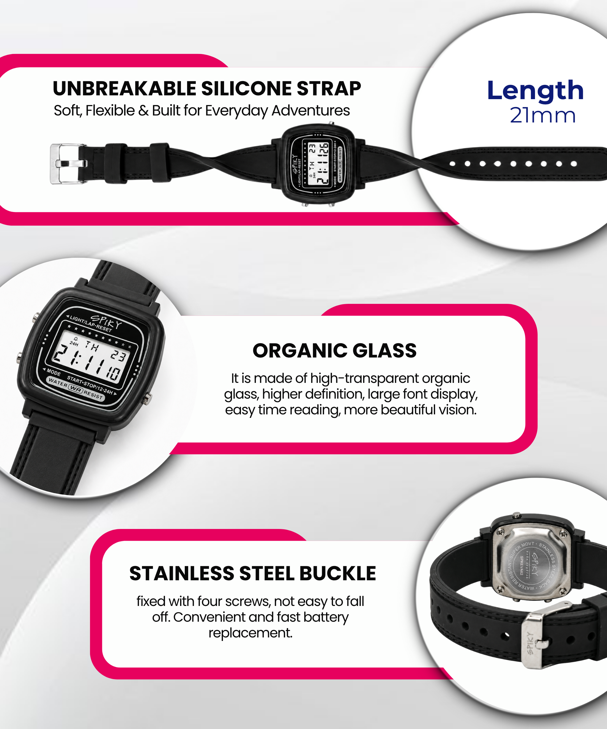 Spiky Square Digital Sports Watch for Kids Boys & Girls