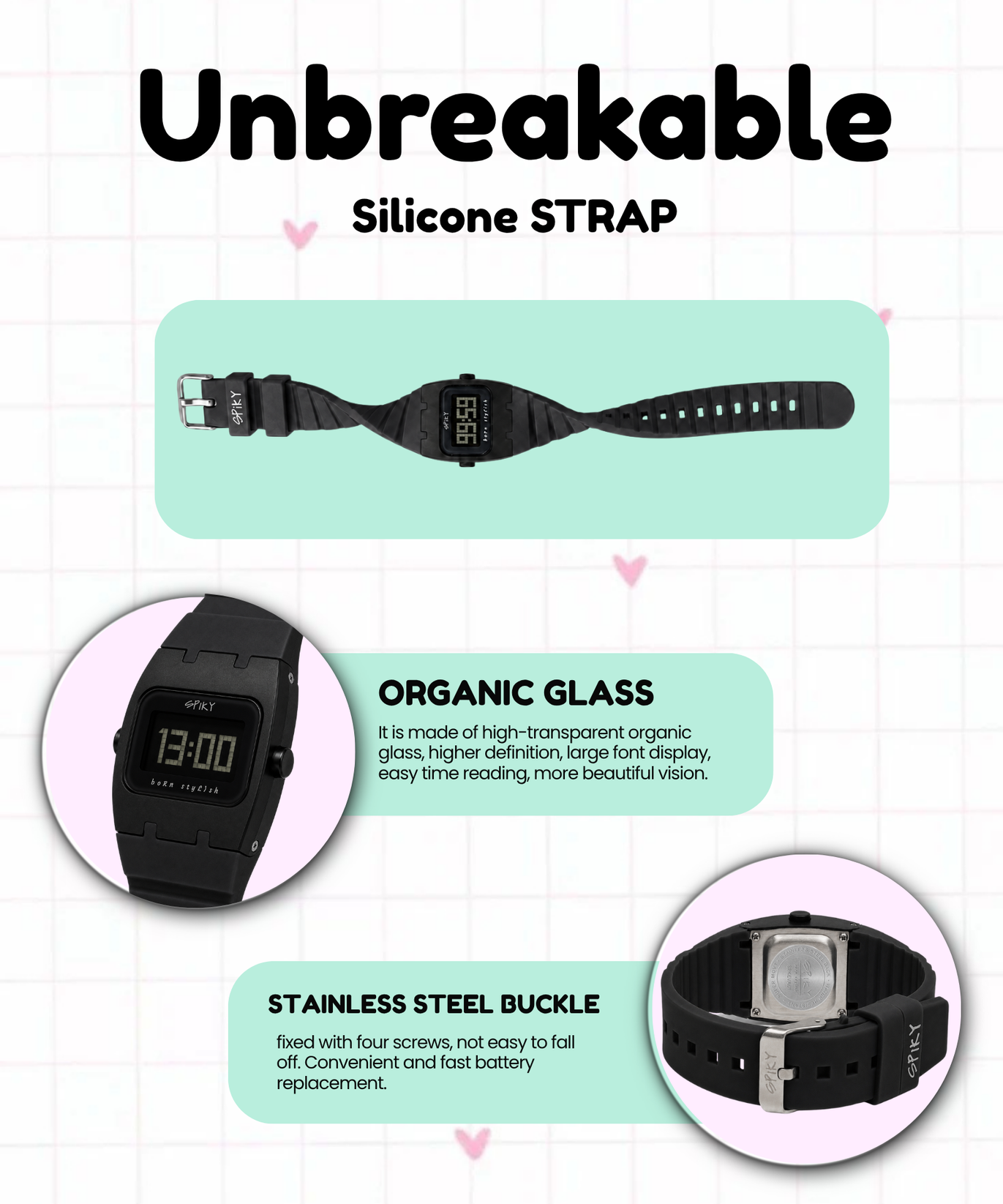 Spiky Rectangle Digital Sports Watch for Kids