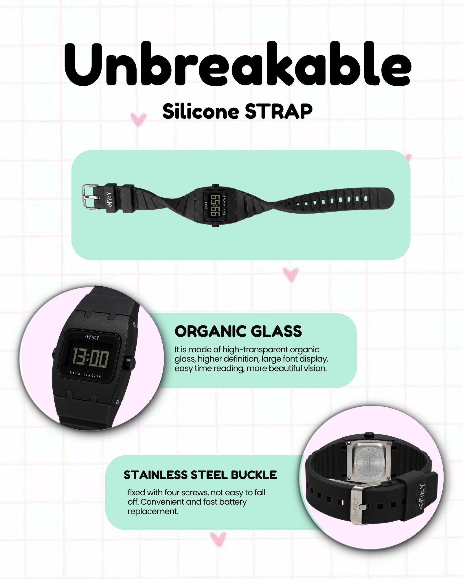 Spiky Rectangle Digital Sports Watch for Kids
