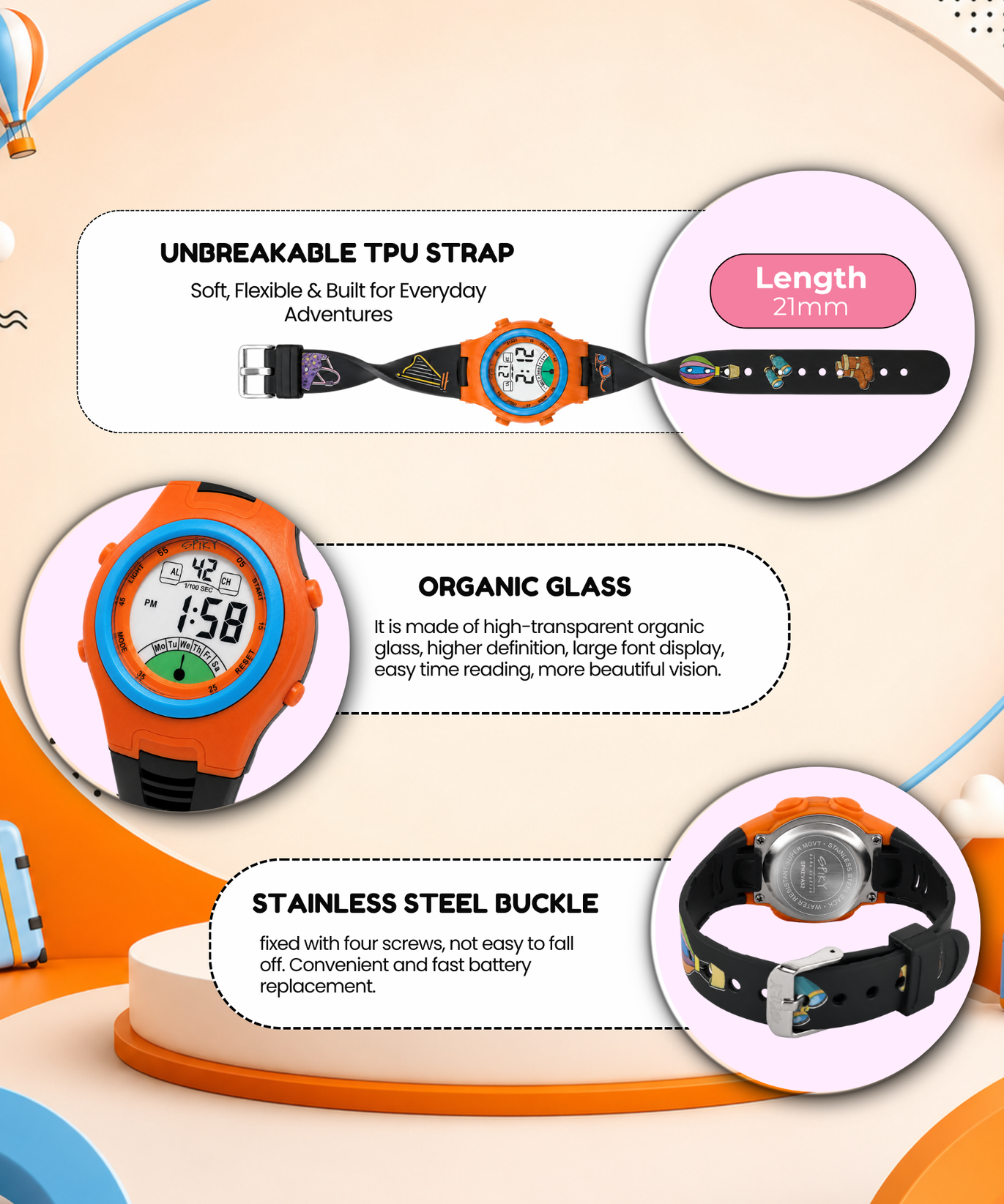 Spiky EVA52 Round Digital Sports Watch for Kids