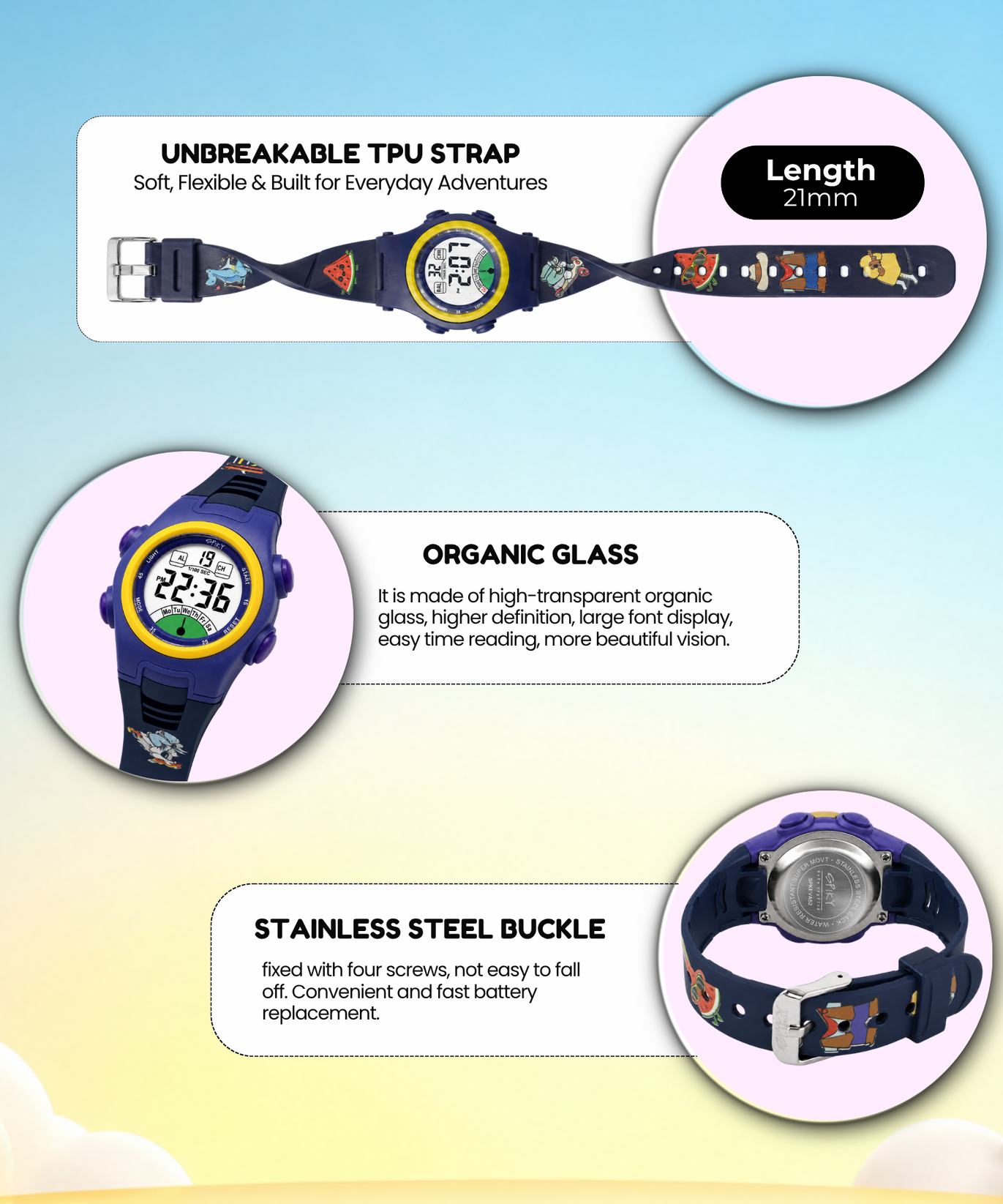 Spiky EVA52 Round Digital Sports Watch for Kids