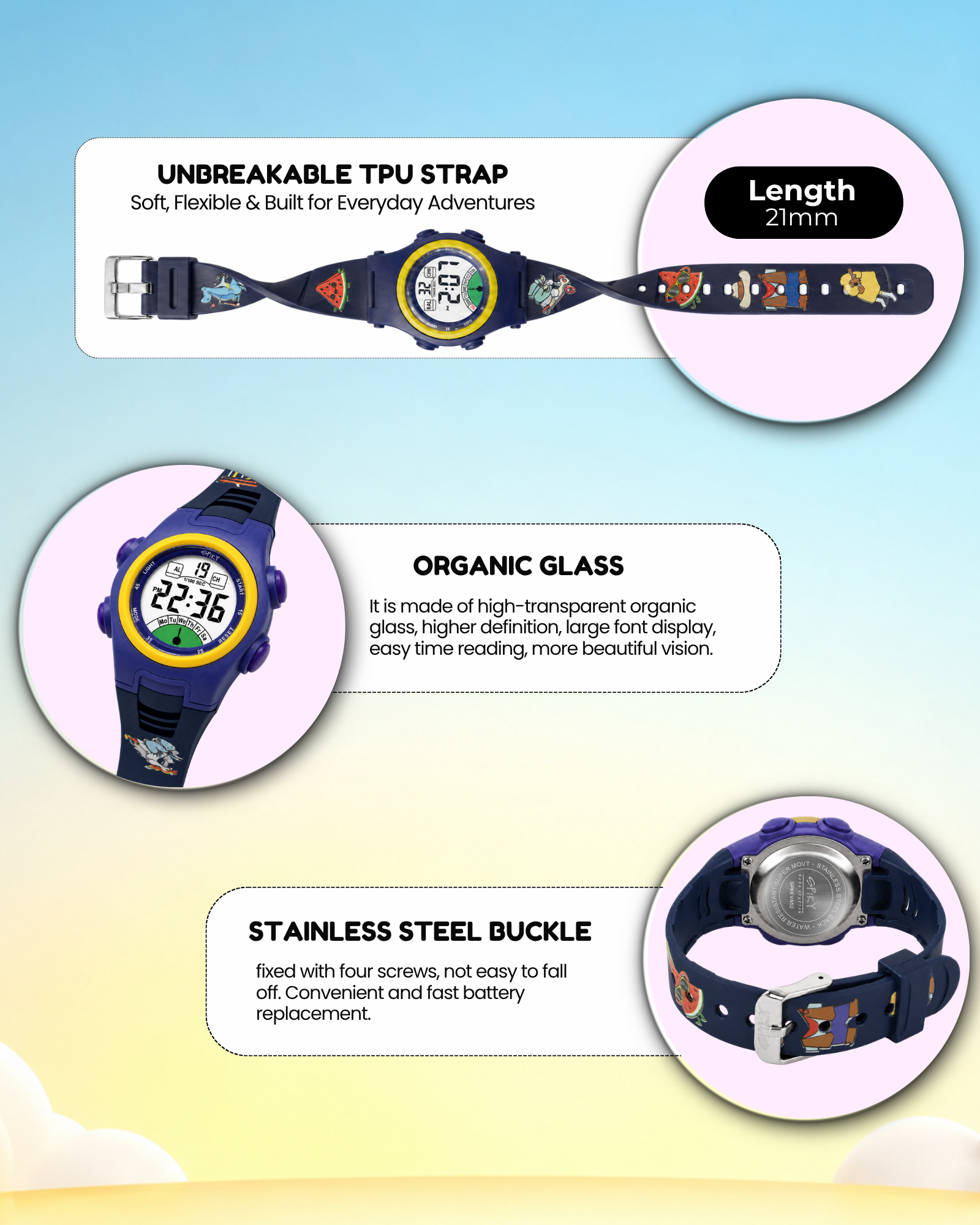 Spiky EVA52 Round Digital Sports Watch for Kids