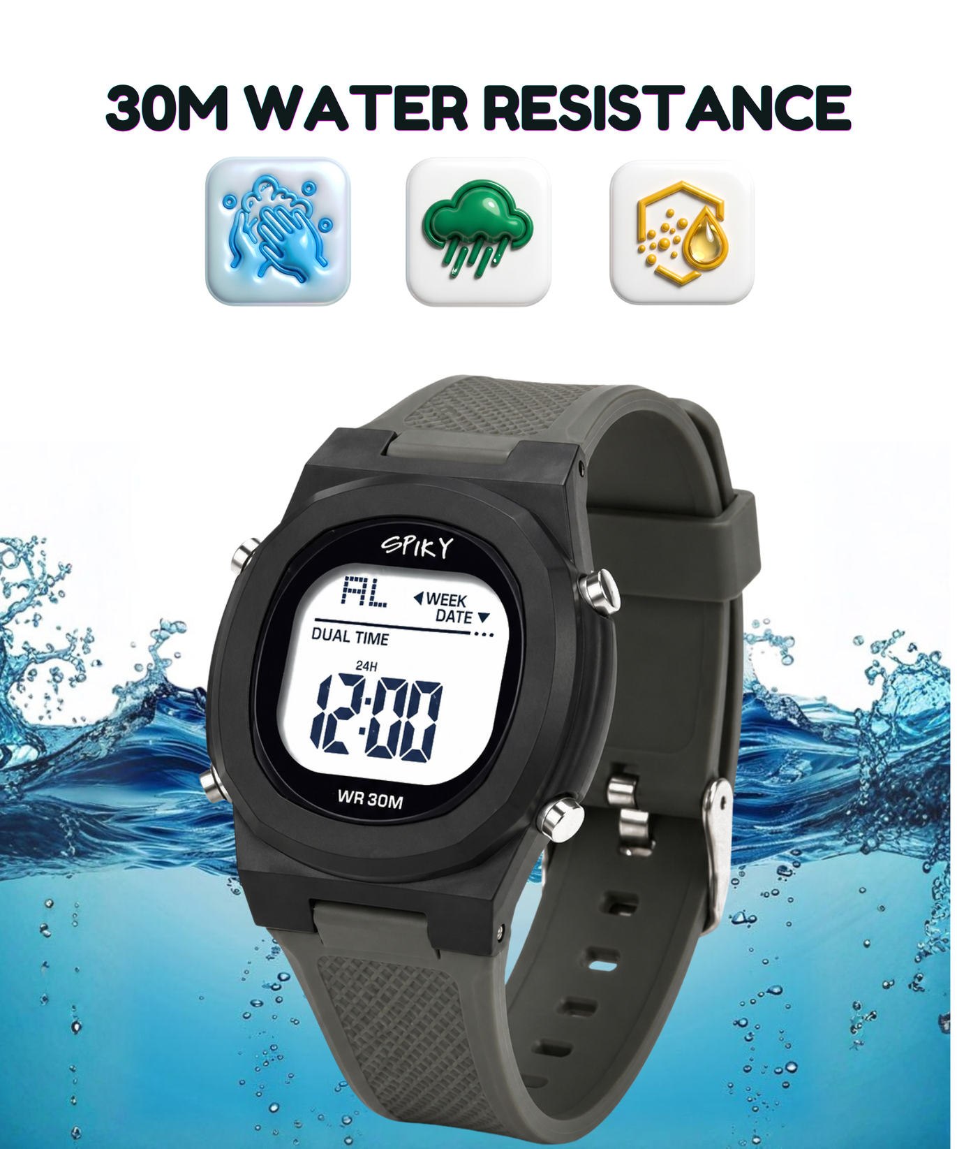 Spiky EVA65 Round Digital Sports Watch for Kids