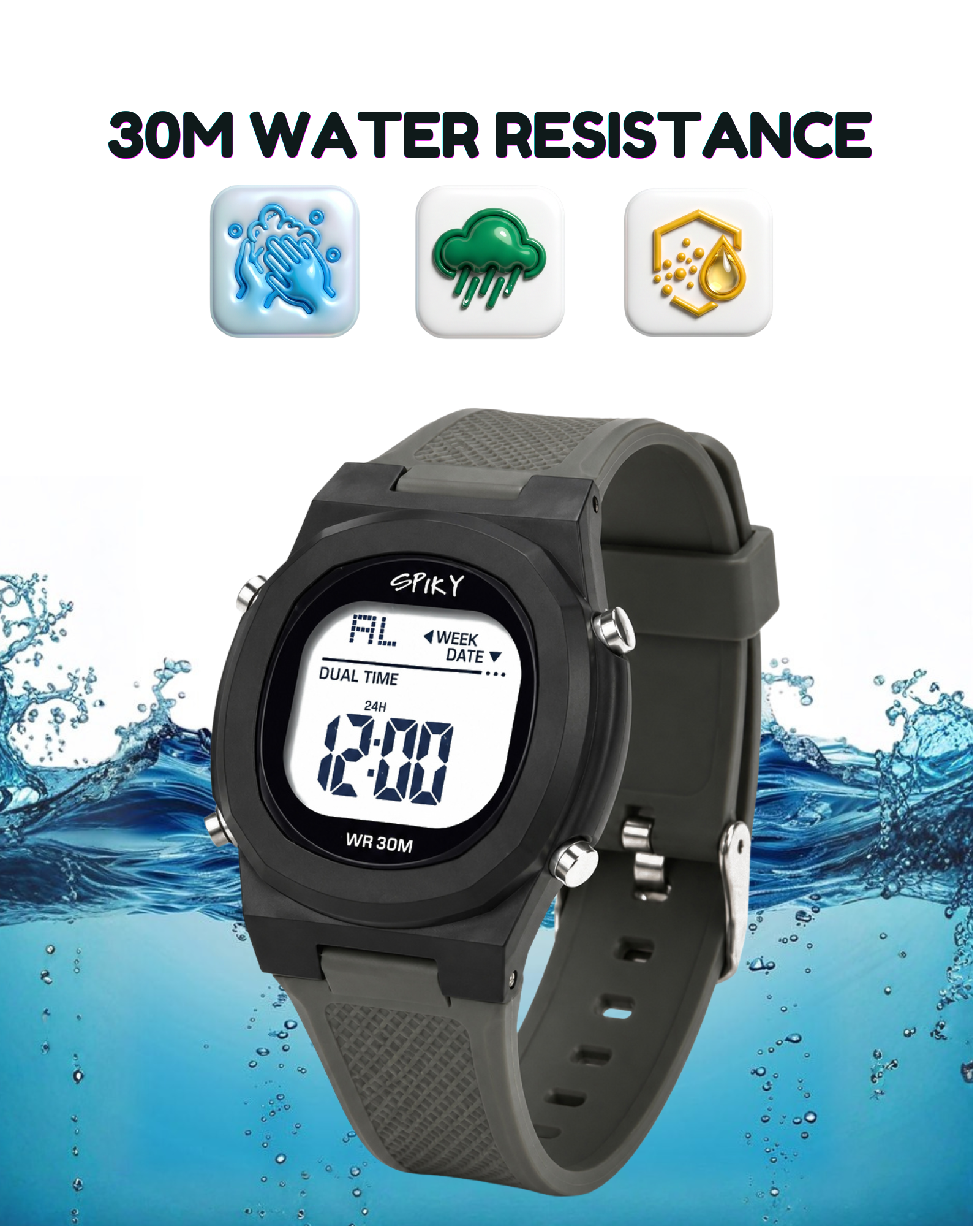 Spiky EVA65 Round Digital Sports Watch for Kids