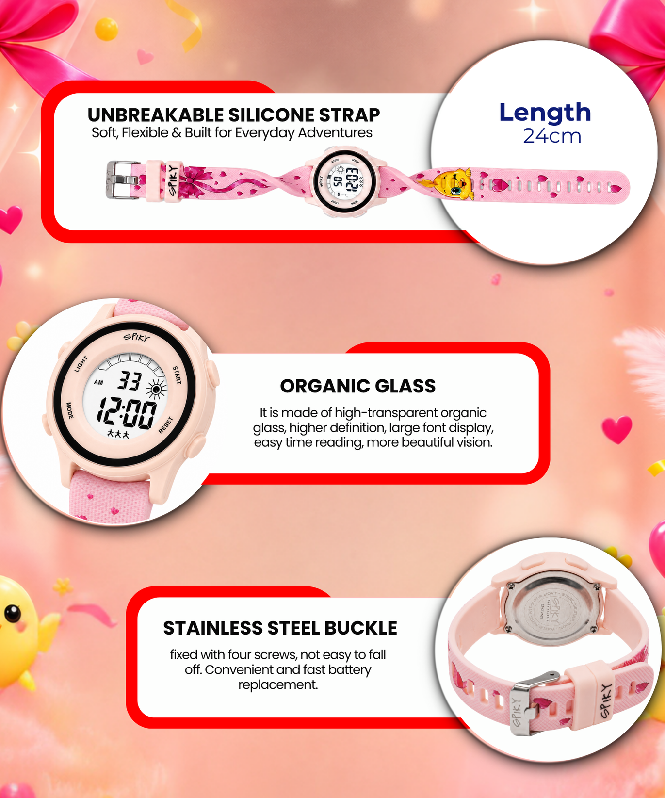 Spiky Round Kids Digital Watch for Girls