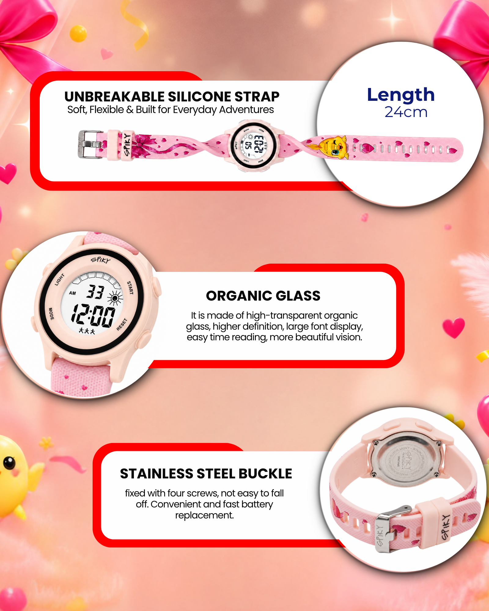 Spiky Round Kids Digital Watch for Girls