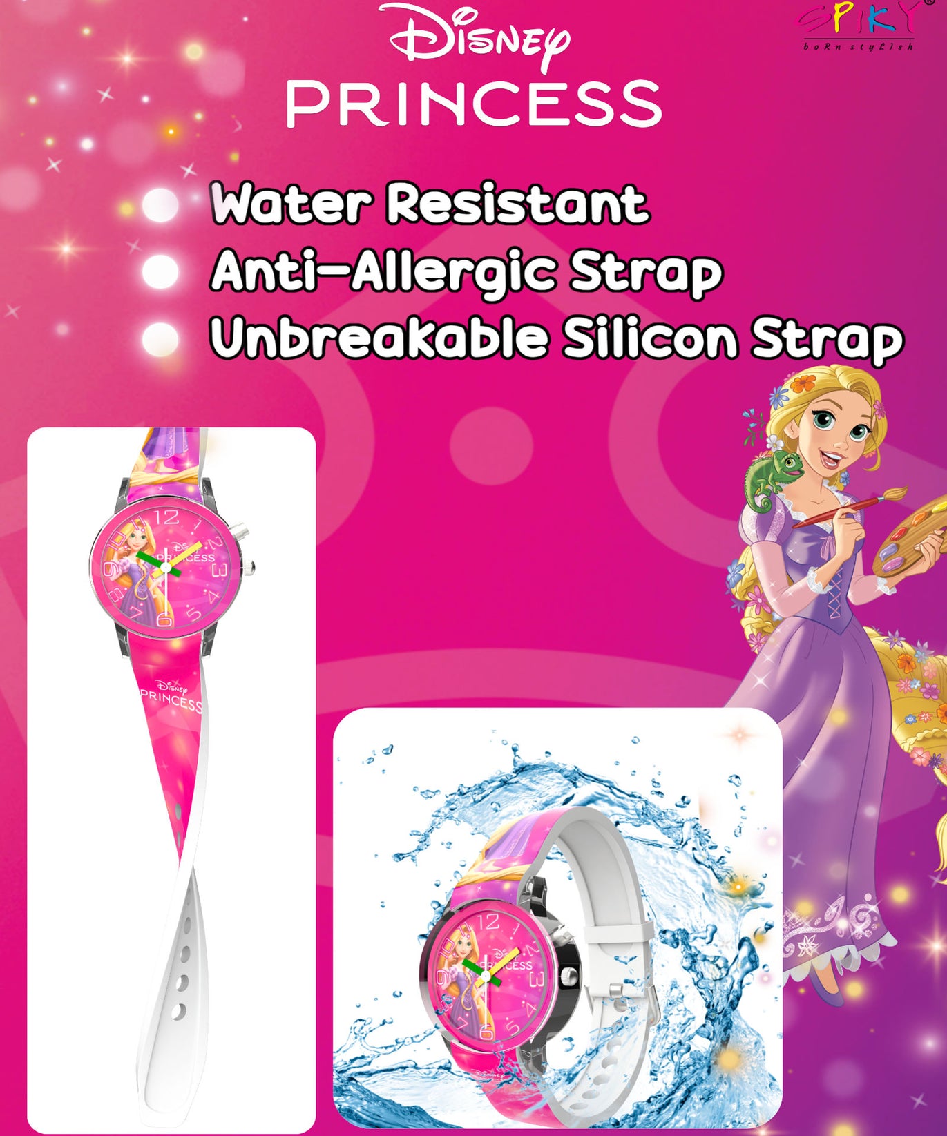 Disney Princess Kids Analog Watch with LED Light | For Girls Age 3–10 Years