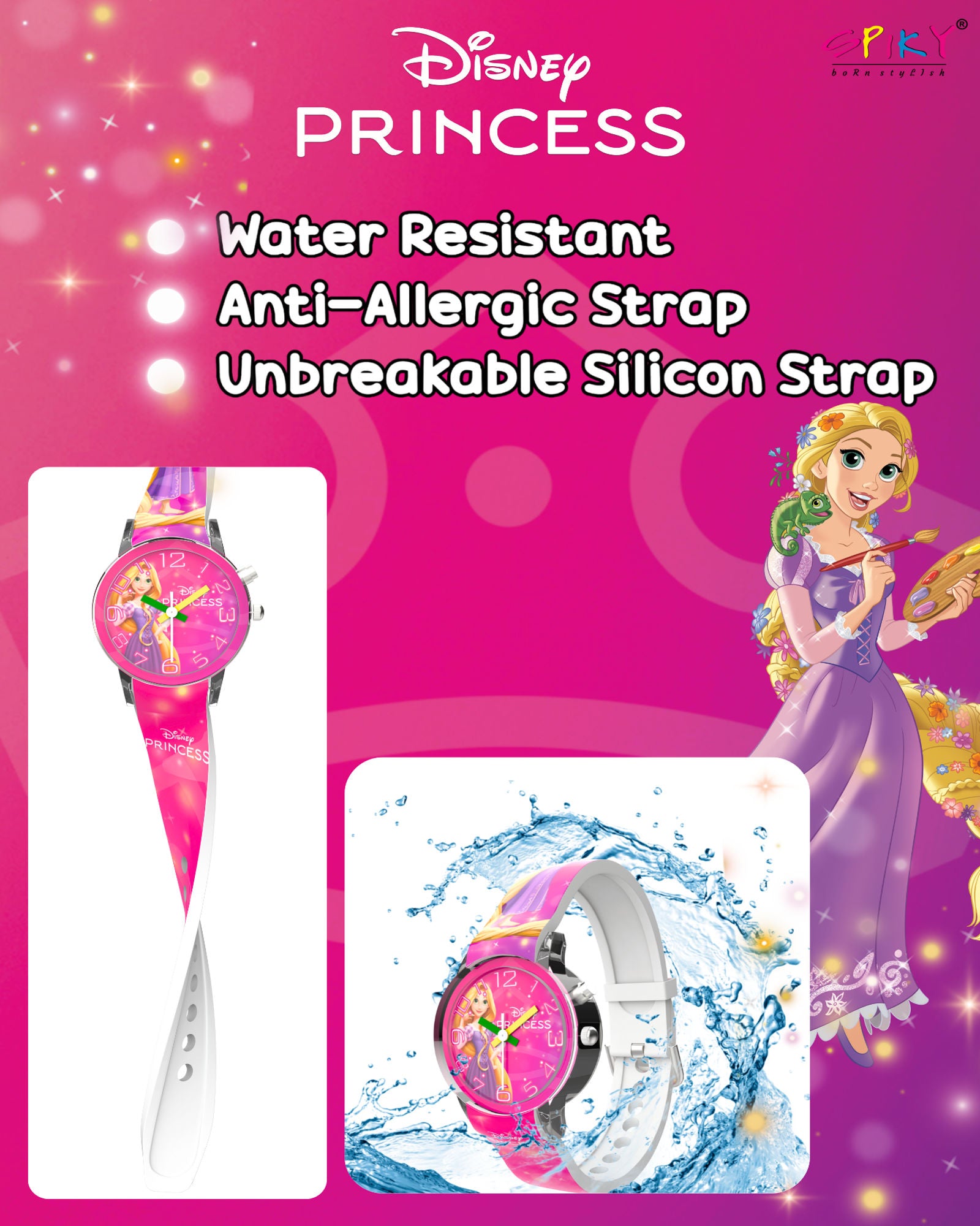 Disney Princess Kids Analog Watch with LED Light | For Girls Age 3–10 Years