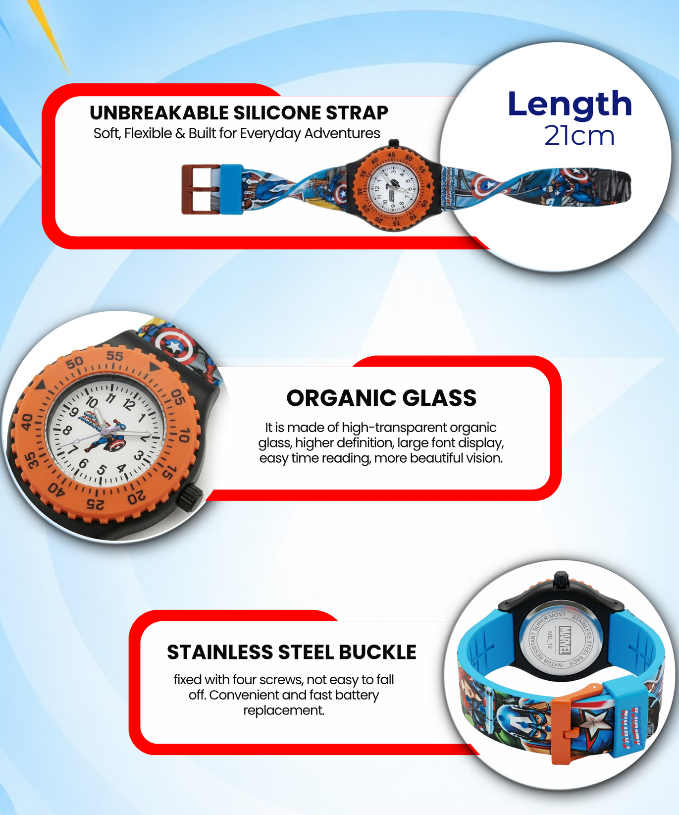 Spiky Round Captain America Themed Analog Watch