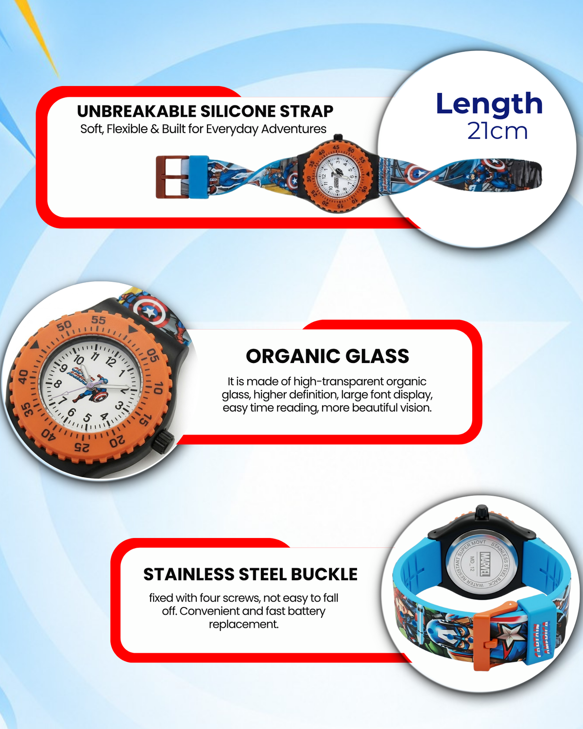Spiky Round Captain America Themed Analog Watch