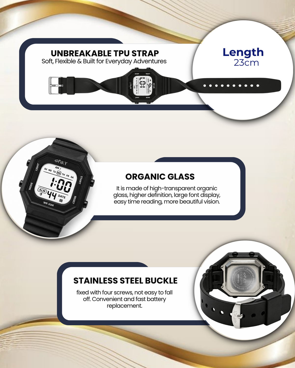 Spiky Square Digital Kids Watch for Boys & Girls