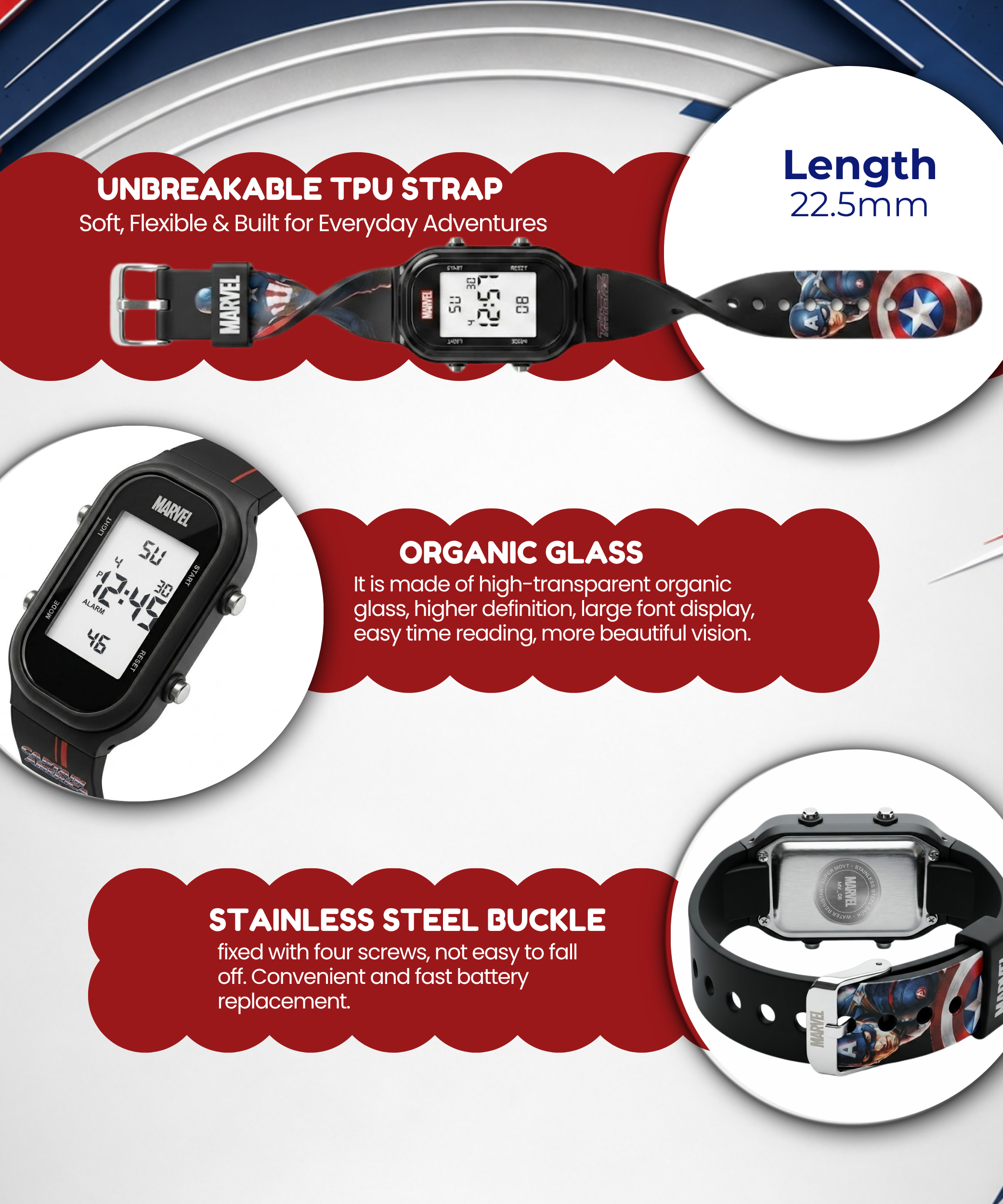 Spiky Captain America theme Digital Kids Watch